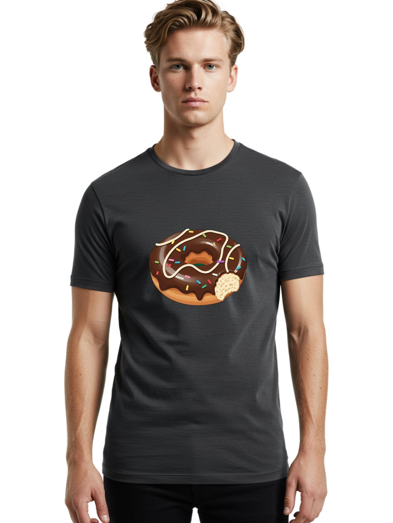 Chocolate-Donut-3 Men'S Graphic Tee, 100% Cotton, Comfortable Casual Summer Wear, Machine Washable, Chocolate Donut With Sprinkles, Sweet Treats, Donut Glaze, Colorful Sprinkles, White Icing, Tasty Desserts, Sweet Tooth, Delicious Donuts, Baa302 25