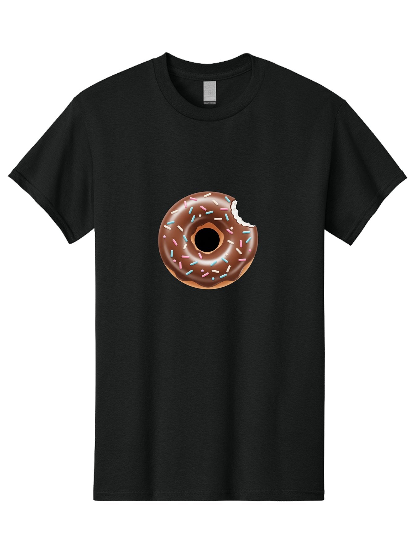 Chocolate-Donut-5 Men'S Graphic Tee, 100% Cotton, Comfortable Casual Summer Wear, Machine Washable, Chocolate Glazed Donut, Donut With Sprinkles, Bitten Donut, Sweet Treats, Baked Goods, Indulgent Desserts, Tasty Pastry, Colorful Sprinkles, Baa304 14