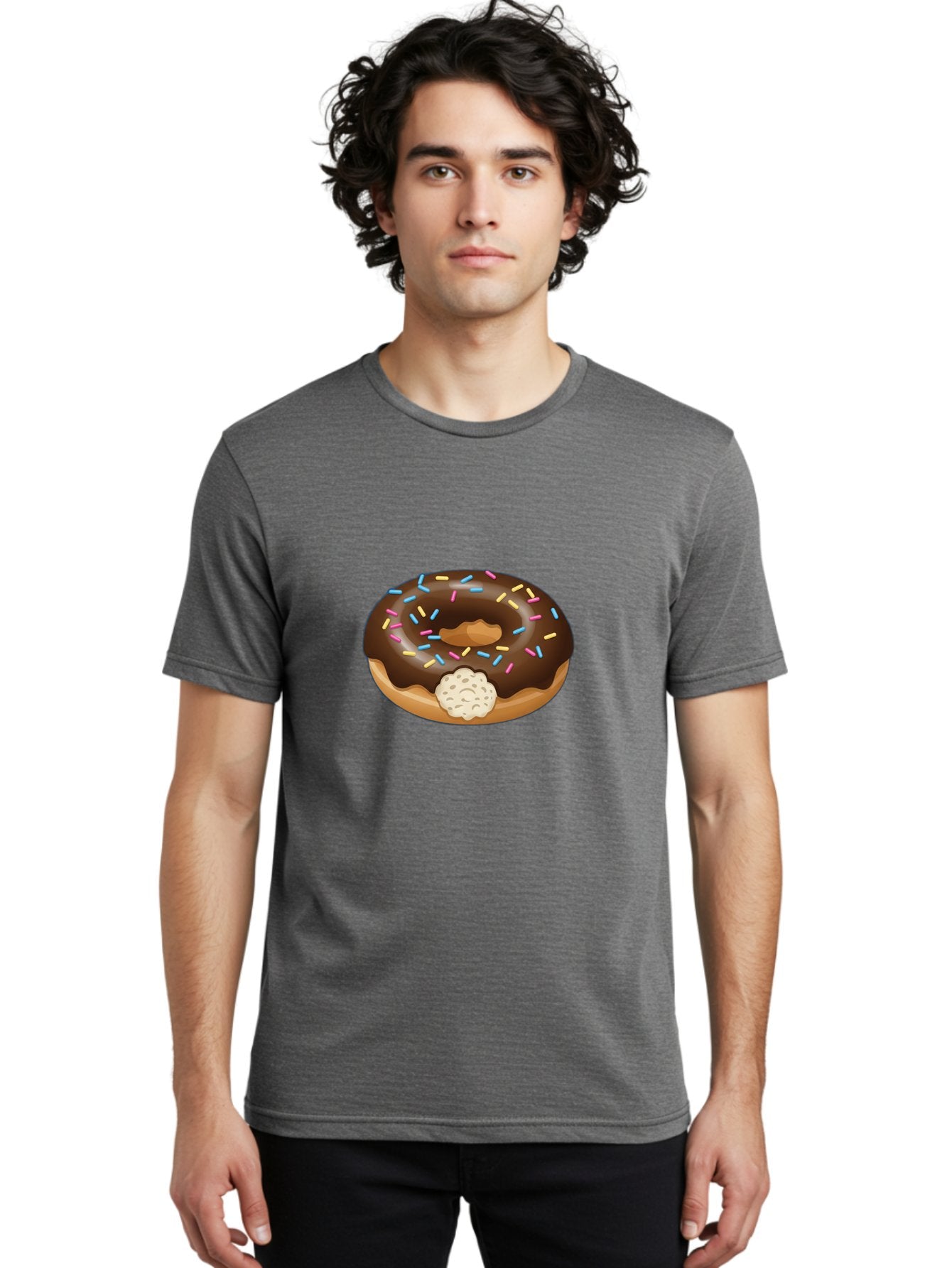 Chocolate-Donut-6 Men'S Graphic Tee, 100% Cotton, Comfortable Casual Summer Wear, Machine Washable, Chocolate Donut, Donut With Sprinkles, Sweet Treat, Baked Goods, Colorful Sprinkles, Chocolate Frosting, Donut With Filling Baa305 16
