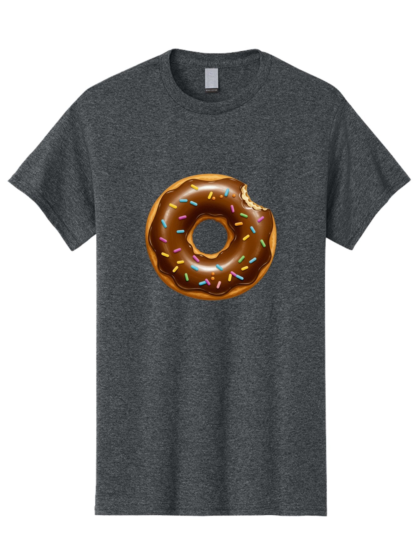 Chocolate-Donut-Sprinkles Men'S Graphic Tee, 100% Cotton, Comfortable Casual Summer Wear, Machine Washable, Chocolate Donut, Donut With Sprinkles, Bitten Donut, Sweet Treats, Baked Goods, Chocolate Glaze, Colorful Sprinkles, Tempting Dessert, Baa307