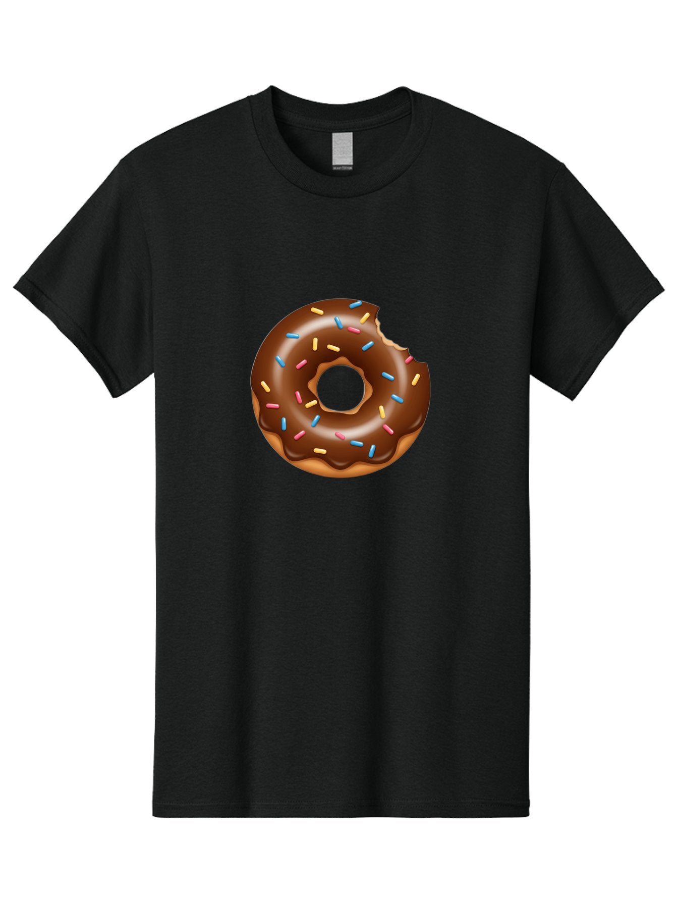 Chocolate-Donut Men'S Graphic Tee, 100% Cotton, Comfortable Casual Summer Wear, Machine Washable, Chocolate Frosted Donut, Donut With Sprinkles, Bitten Donut, Sweet Treats, Dessert, Baked Goods, Tasty, Colorful Sprinkles, Indulgent Snack, Baa308