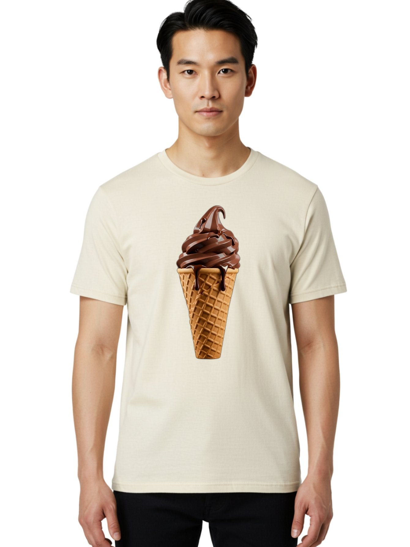 Chocolate-Ice-Cream Men'S Graphic Tee, 100% Cotton, Comfortable Casual Summer Wear, Machine Washable, Chocolate Soft Serve, Ice Cream Cone, Waffle Cone, Melted Chocolate, Sweet Treats, Dessert Ideas, Chocolate Ice Cream, Ice Cream Lovers, Baa311 21
