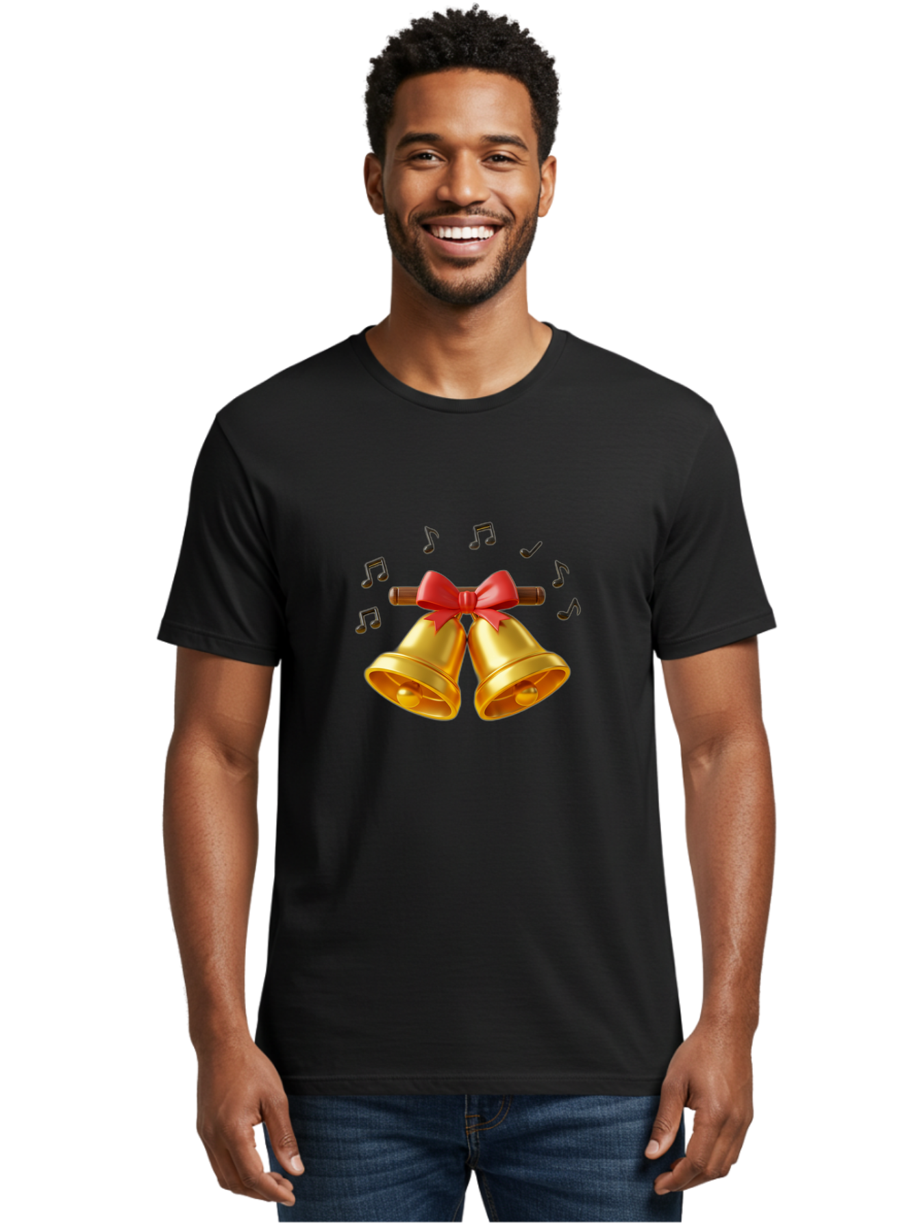 Christmas-Bells-1 Men'S Graphic Tee, 100% Cotton, Comfortable Casual Summer Wear, Machine Washable, Golden Christmas Bells, Red Bow, Festive Decor, Holiday Season, Jingling Sound, Musical Notes, Celebration, Joyful Atmosphere, Merry Christmas, Baa313 30