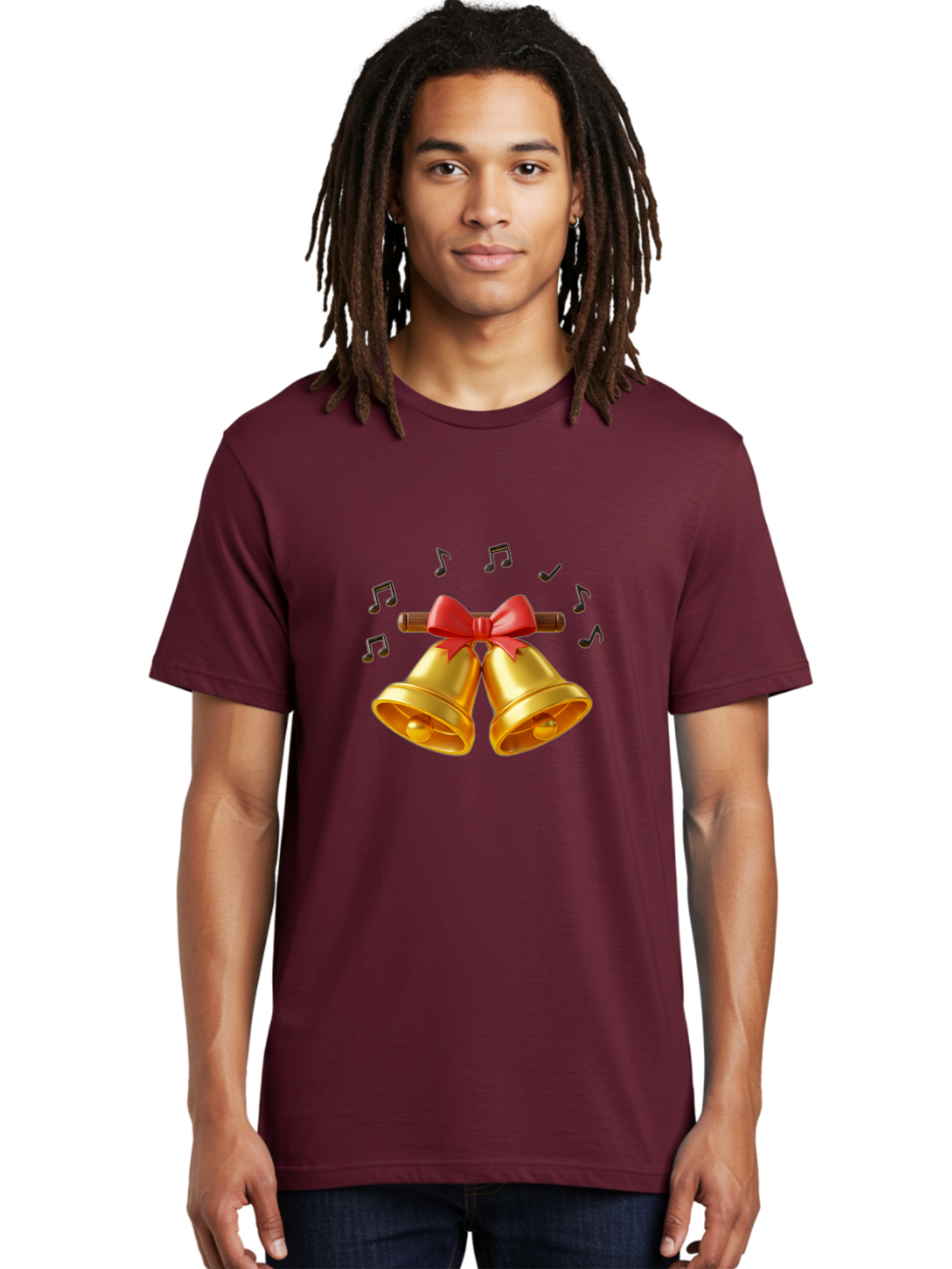 Christmas-Bells-1 Men'S Graphic Tee, 100% Cotton, Comfortable Casual Summer Wear, Machine Washable, Golden Christmas Bells, Red Bow, Festive Decor, Holiday Season, Jingling Sound, Musical Notes, Celebration, Joyful Atmosphere, Merry Christmas, Baa313 6