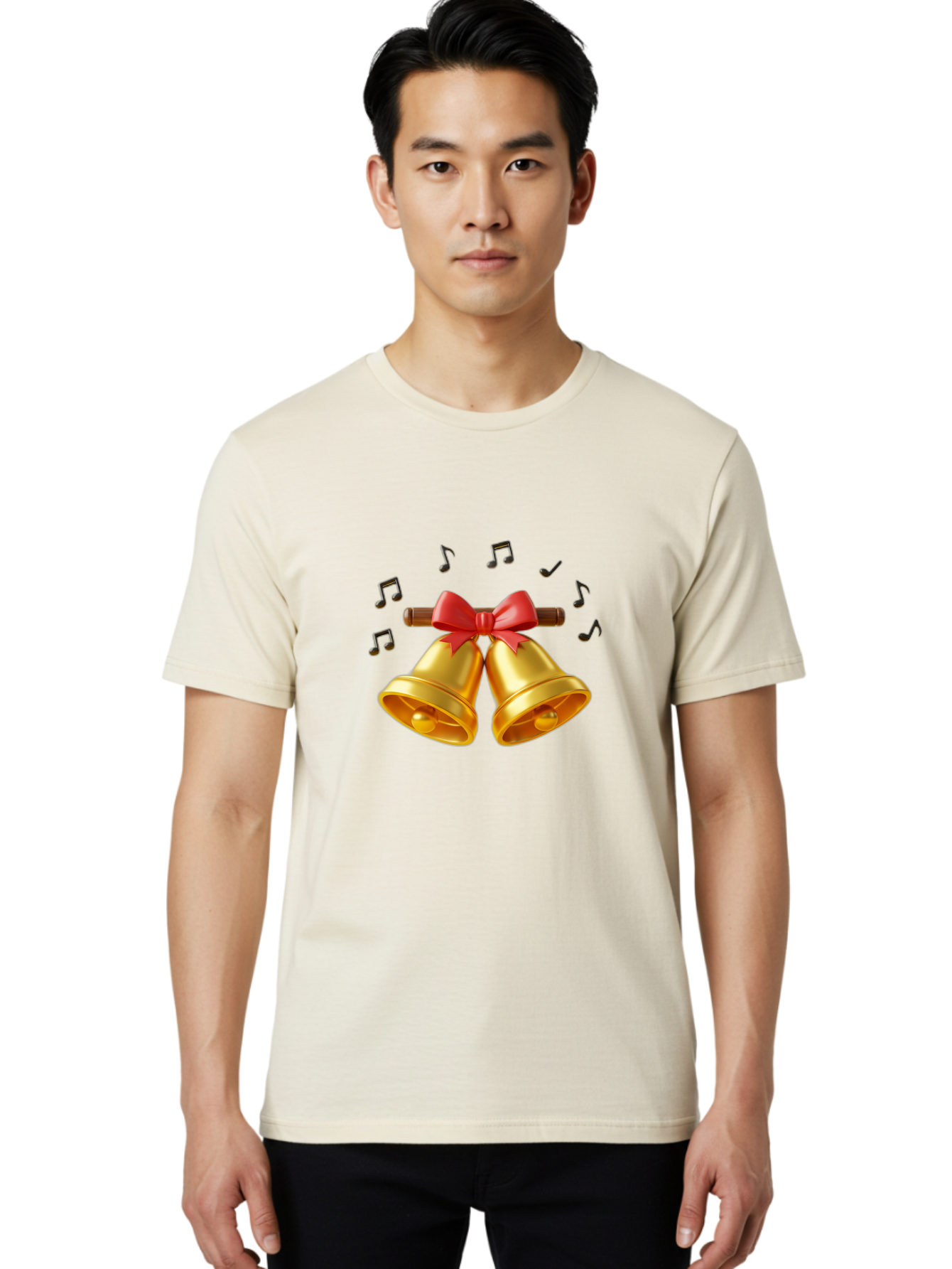 Christmas-Bells-1 Men'S Graphic Tee, 100% Cotton, Comfortable Casual Summer Wear, Machine Washable, Golden Christmas Bells, Red Bow, Festive Decor, Holiday Season, Jingling Sound, Musical Notes, Celebration, Joyful Atmosphere, Merry Christmas, Baa313 14