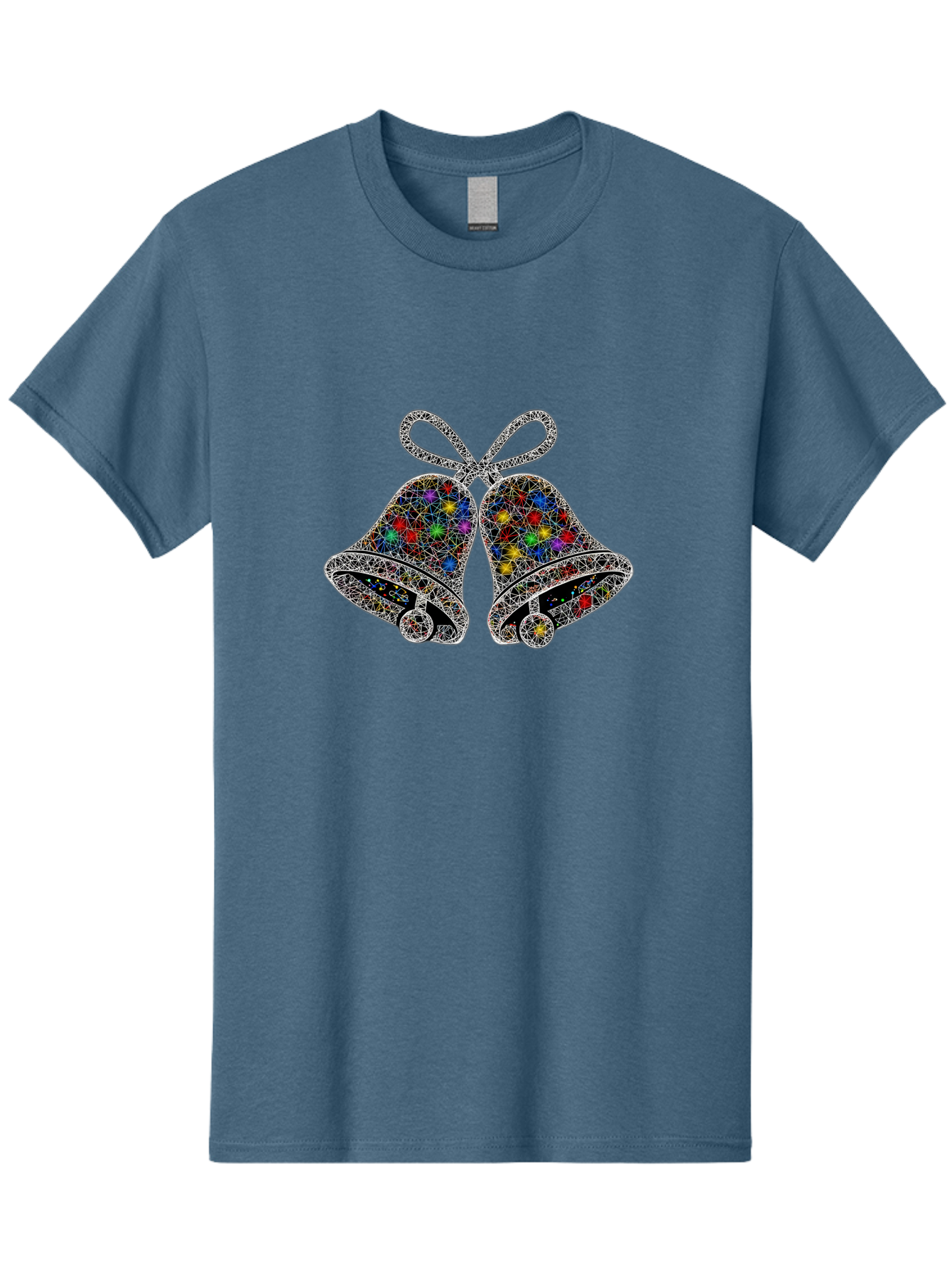 Christmas-Bells Men'S Graphic Tee, 100% Cotton, Comfortable Casual Summer Wear, Machine Washable, Holiday Bells, Colorful Jewels, Festive Decorations, Christmas Symbols, Shiny Ornaments, Celebratory Icons, Sparkling Decorations, Festive Cheer Baa316 15