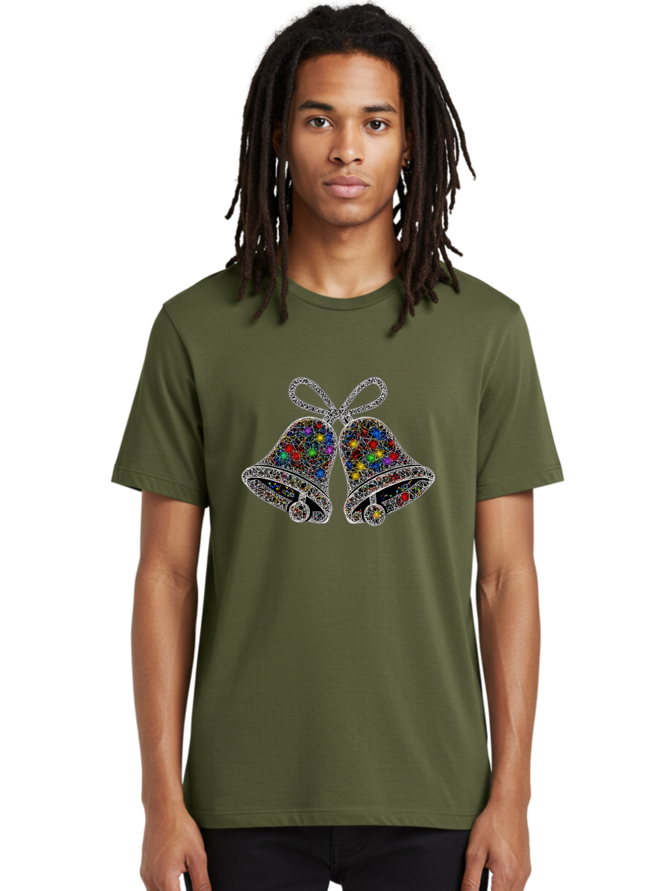 Christmas-Bells Men'S Graphic Tee, 100% Cotton, Comfortable Casual Summer Wear, Machine Washable, Holiday Bells, Colorful Jewels, Festive Decorations, Christmas Symbols, Shiny Ornaments, Celebratory Icons, Sparkling Decorations, Festive Cheer Baa316 12