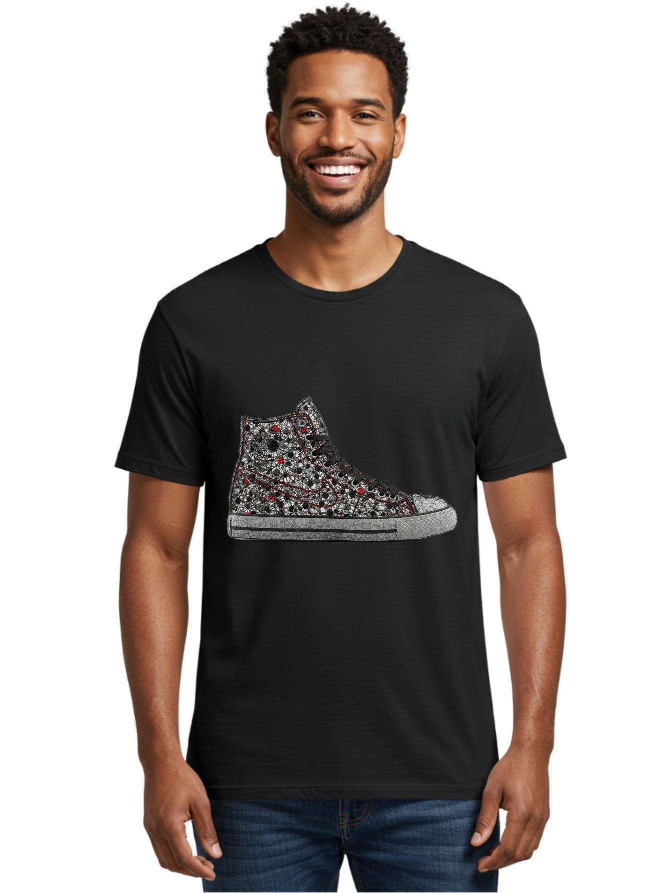 Chuck-Taylor-All-Star Men'S Graphic Tee, 100% Cotton, Comfortable Casual Summer Wear, Machine Washable, High Top Sneakers, Chunky Sole, Lace-Up Design, Floral Pattern, Bold Fashion, Statement Shoes, Converse Style, Canvas Material, Baa317 18