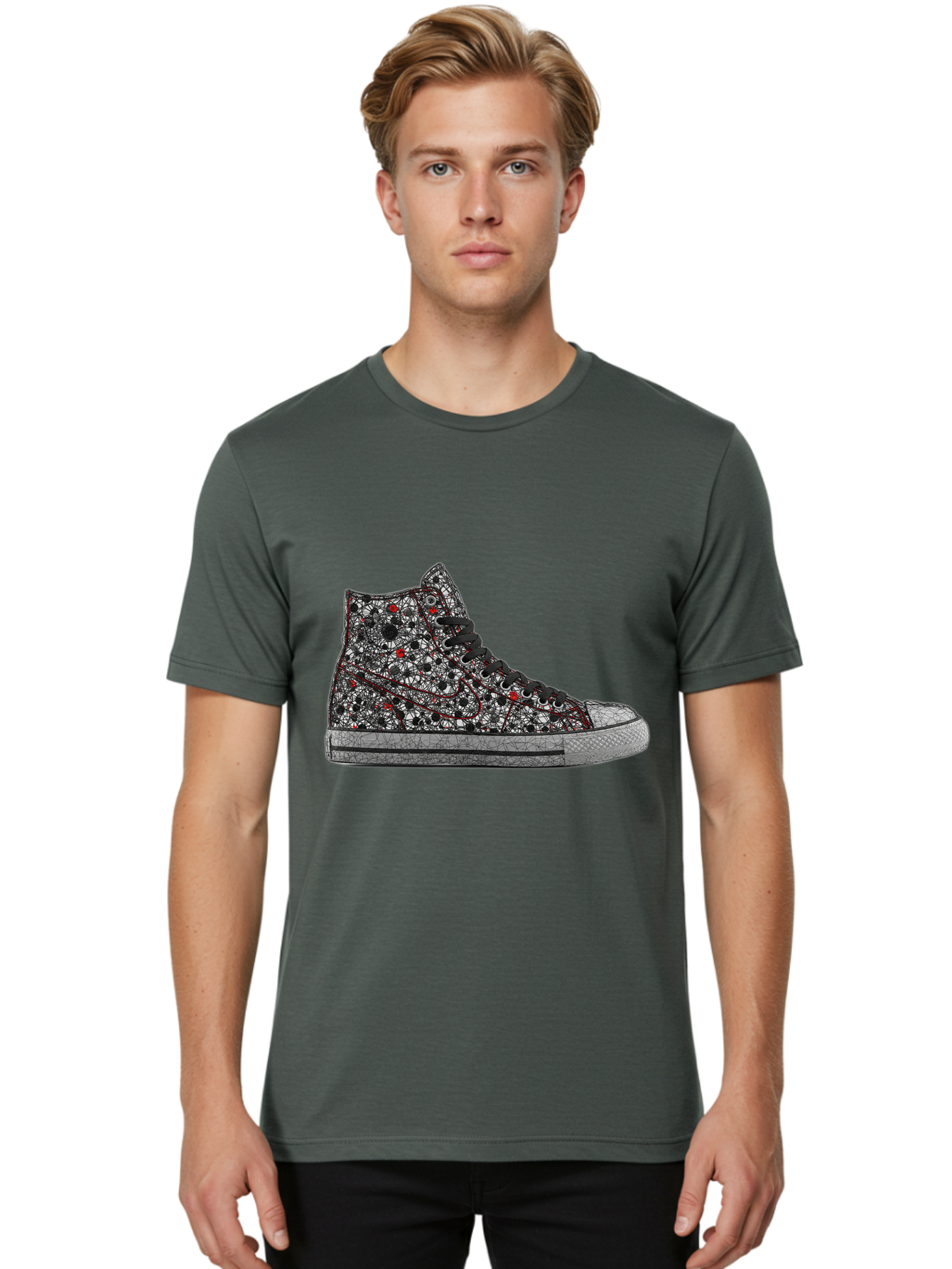 Chuck-Taylor-All-Star Men'S Graphic Tee, 100% Cotton, Comfortable Casual Summer Wear, Machine Washable, High Top Sneakers, Chunky Sole, Lace-Up Design, Floral Pattern, Bold Fashion, Statement Shoes, Converse Style, Canvas Material, Baa317 6