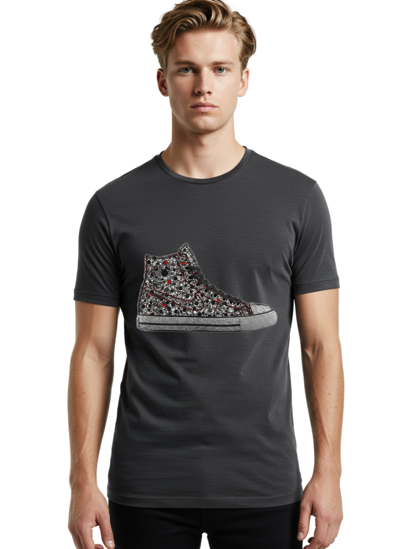 Chuck-Taylor-All-Star Men'S Graphic Tee, 100% Cotton, Comfortable Casual Summer Wear, Machine Washable, High Top Sneakers, Chunky Sole, Lace-Up Design, Floral Pattern, Bold Fashion, Statement Shoes, Converse Style, Canvas Material, Baa317 12