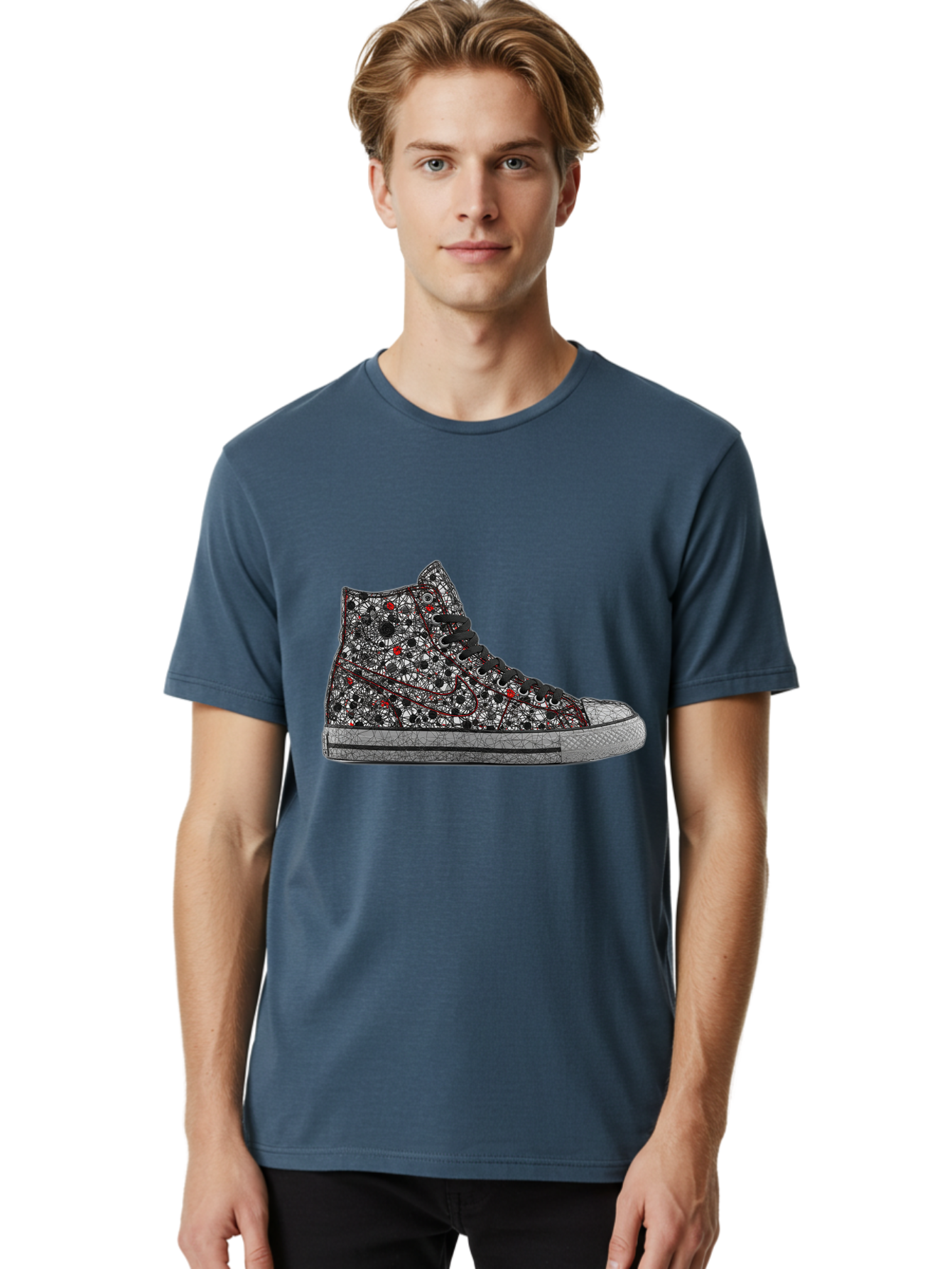 Chuck-Taylor-All-Star Men'S Graphic Tee, 100% Cotton, Comfortable Casual Summer Wear, Machine Washable, High Top Sneakers, Chunky Sole, Lace-Up Design, Floral Pattern, Bold Fashion, Statement Shoes, Converse Style, Canvas Material, Baa317 26