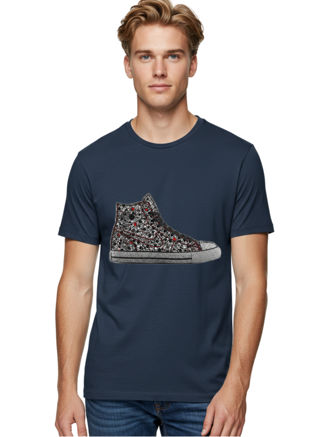 Chuck-Taylor-All-Star Men'S Graphic Tee, 100% Cotton, Comfortable Casual Summer Wear, Machine Washable, High Top Sneakers, Chunky Sole, Lace-Up Design, Floral Pattern, Bold Fashion, Statement Shoes, Converse Style, Canvas Material, Baa317 8