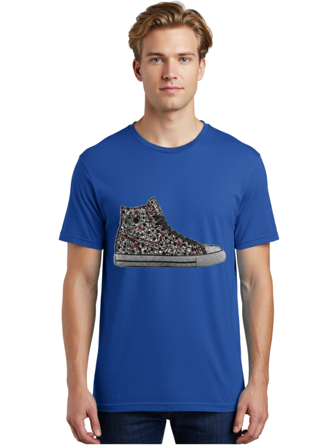 Chuck-Taylor-All-Star Men'S Graphic Tee, 100% Cotton, Comfortable Casual Summer Wear, Machine Washable, High Top Sneakers, Chunky Sole, Lace-Up Design, Floral Pattern, Bold Fashion, Statement Shoes, Converse Style, Canvas Material, Baa317 20