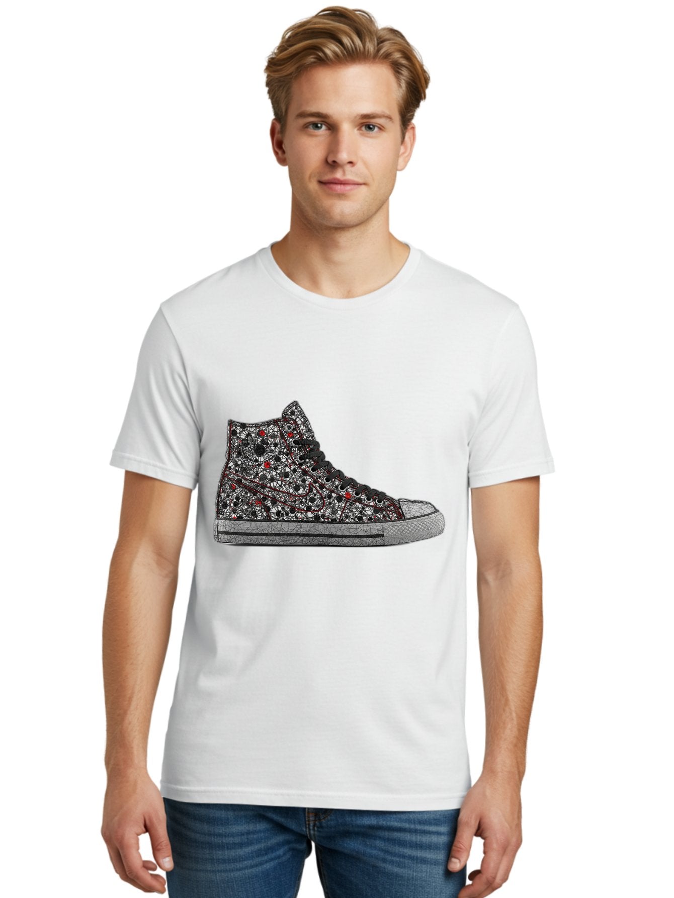 Chuck-Taylor-All-Star Men'S Graphic Tee, 100% Cotton, Comfortable Casual Summer Wear, Machine Washable, High Top Sneakers, Chunky Sole, Lace-Up Design, Floral Pattern, Bold Fashion, Statement Shoes, Converse Style, Canvas Material, Baa317 20