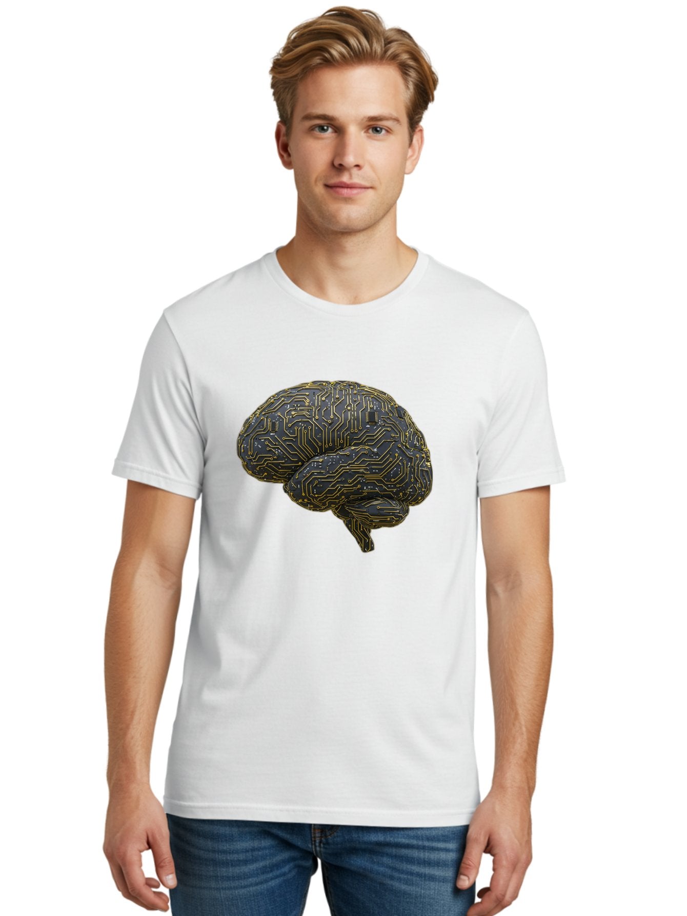 Circuit-Brain Men'S Graphic Tee, 100% Cotton, Comfortable Casual Summer Wear, Machine Washable, Human Brain, Circuit Board, Artificial Intelligence, Neural Networks, Cognitive Computing, Machine Learning, Futuristic Technology Baa319 20