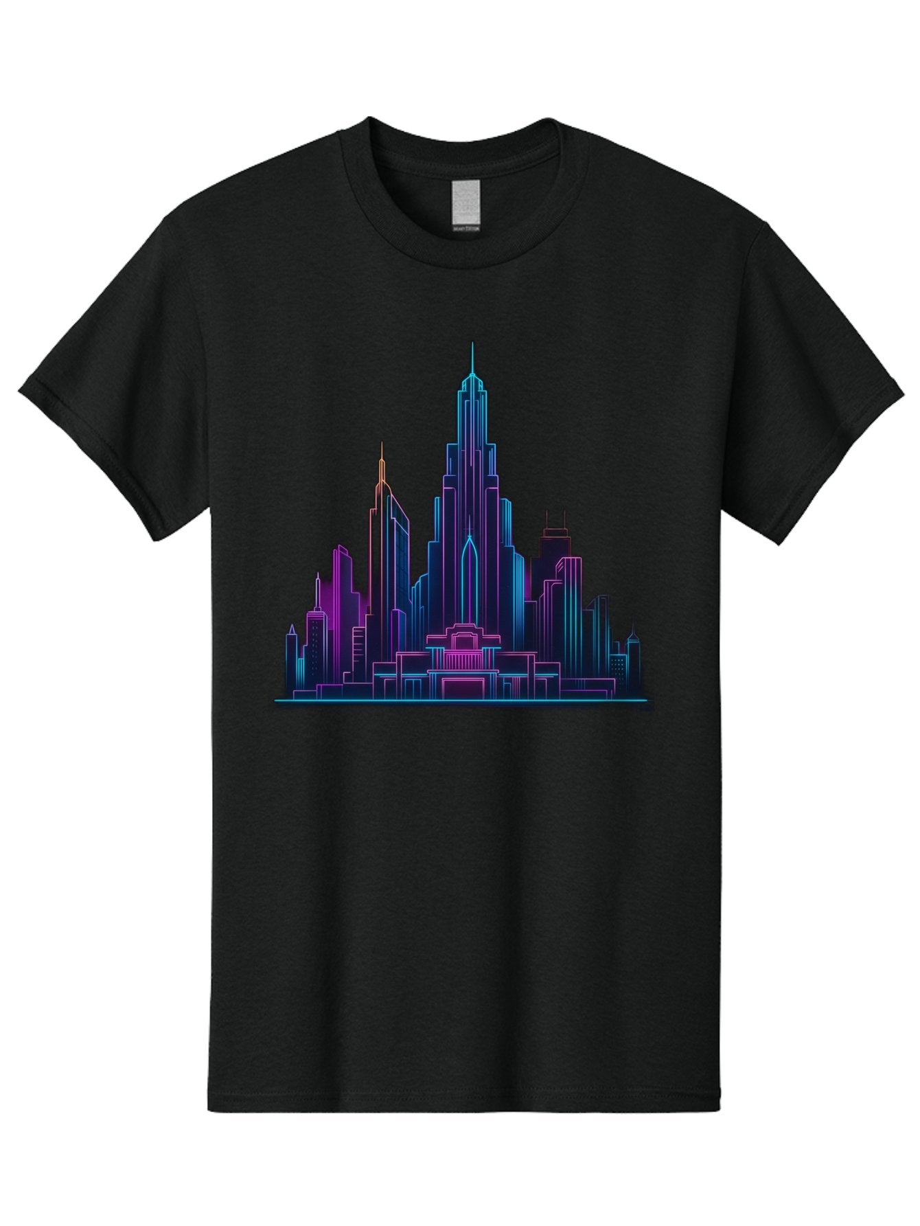 Cityscape-Skyscrapers Men'S Graphic Tee, 100% Cotton, Comfortable Casual Summer Wear, Machine Washable, City Skyline, Futuristic Architecture, Neon Lights, Modern Buildings, Urban Landscape, Skyscrapers, Cityscape, Contemporary Design, Baa321 6