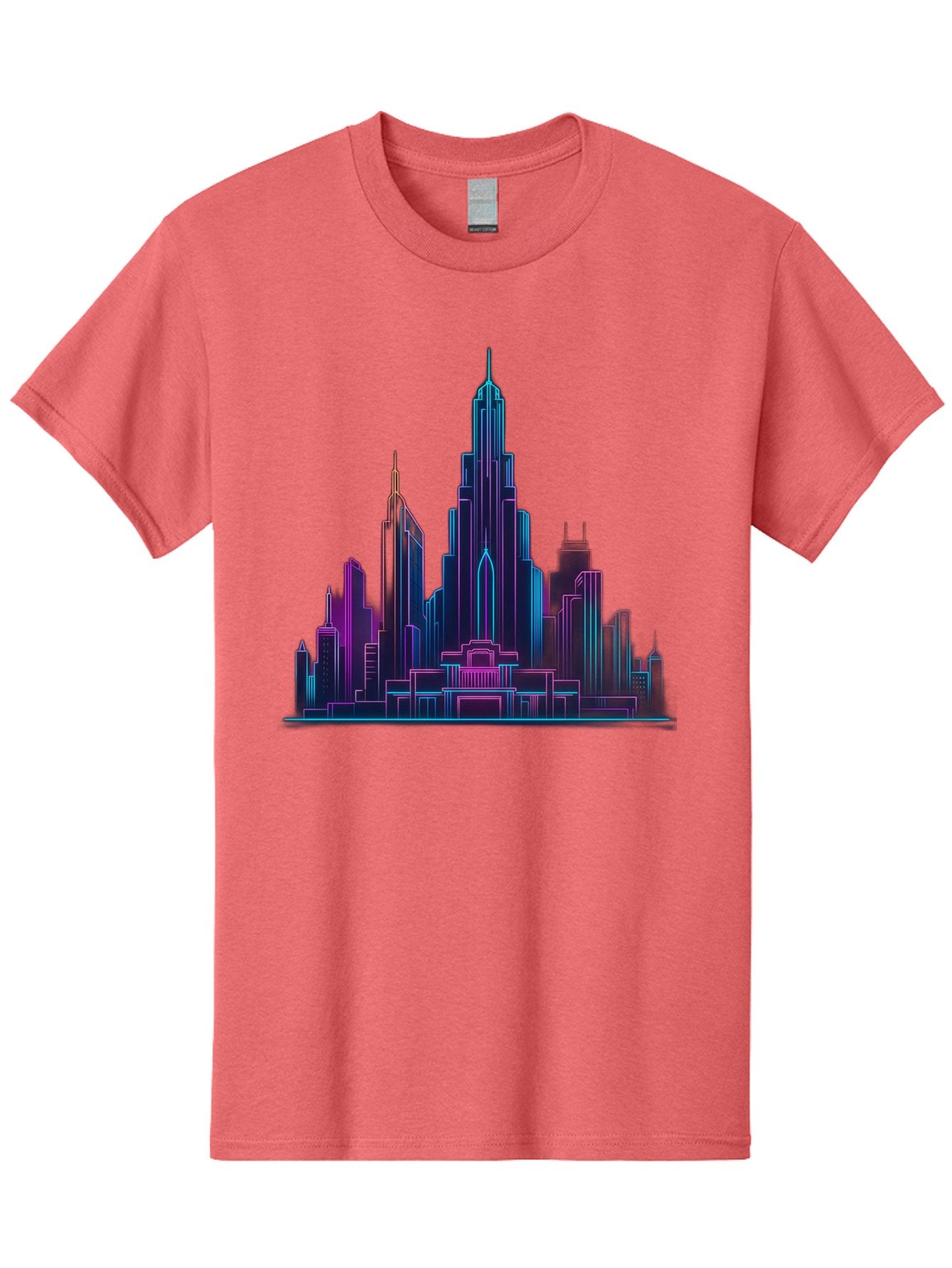 Cityscape-Skyscrapers Men'S Graphic Tee, 100% Cotton, Comfortable Casual Summer Wear, Machine Washable, City Skyline, Futuristic Architecture, Neon Lights, Modern Buildings, Urban Landscape, Skyscrapers, Cityscape, Contemporary Design, Baa321 15