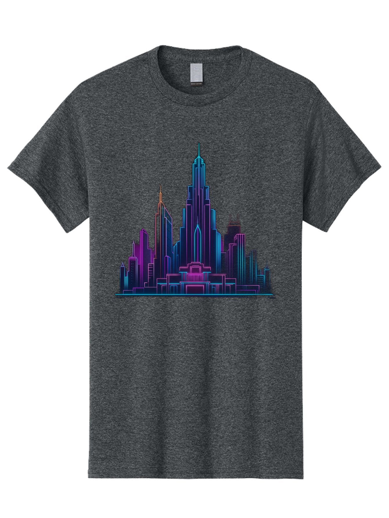 Cityscape-Skyscrapers Men'S Graphic Tee, 100% Cotton, Comfortable Casual Summer Wear, Machine Washable, City Skyline, Futuristic Architecture, Neon Lights, Modern Buildings, Urban Landscape, Skyscrapers, Cityscape, Contemporary Design, Baa321