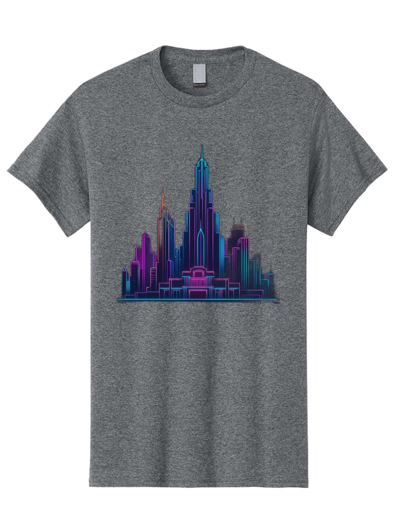 Cityscape-Skyscrapers Men'S Graphic Tee, 100% Cotton, Comfortable Casual Summer Wear, Machine Washable, City Skyline, Futuristic Architecture, Neon Lights, Modern Buildings, Urban Landscape, Skyscrapers, Cityscape, Contemporary Design, Baa321 7