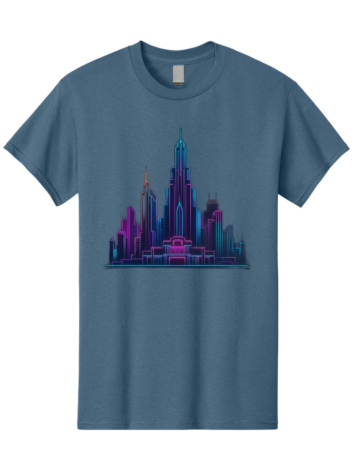Cityscape-Skyscrapers Men'S Graphic Tee, 100% Cotton, Comfortable Casual Summer Wear, Machine Washable, City Skyline, Futuristic Architecture, Neon Lights, Modern Buildings, Urban Landscape, Skyscrapers, Cityscape, Contemporary Design, Baa321 12
