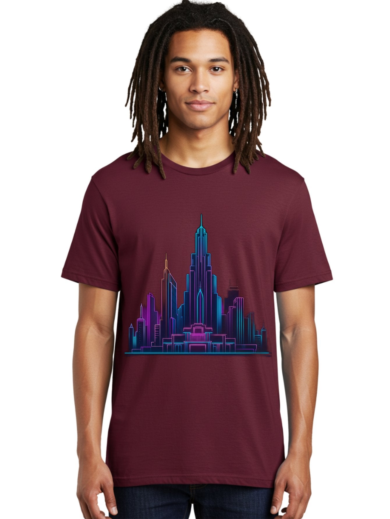 Cityscape-Skyscrapers Men'S Graphic Tee, 100% Cotton, Comfortable Casual Summer Wear, Machine Washable, City Skyline, Futuristic Architecture, Neon Lights, Modern Buildings, Urban Landscape, Skyscrapers, Cityscape, Contemporary Design, Baa321 18