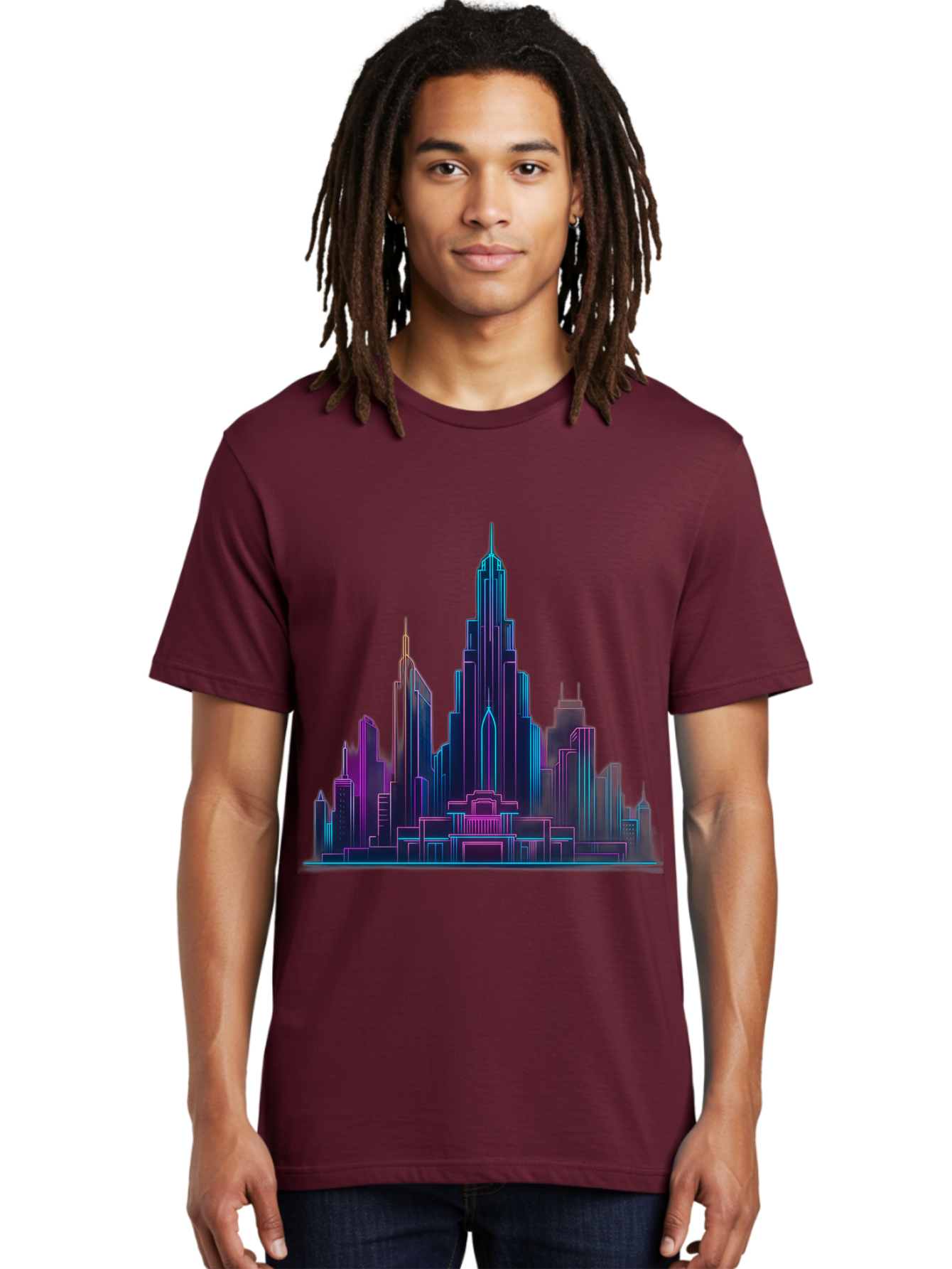 Cityscape-Skyscrapers Men'S Graphic Tee, 100% Cotton, Comfortable Casual Summer Wear, Machine Washable, City Skyline, Futuristic Architecture, Neon Lights, Modern Buildings, Urban Landscape, Skyscrapers, Cityscape, Contemporary Design, Baa321 24
