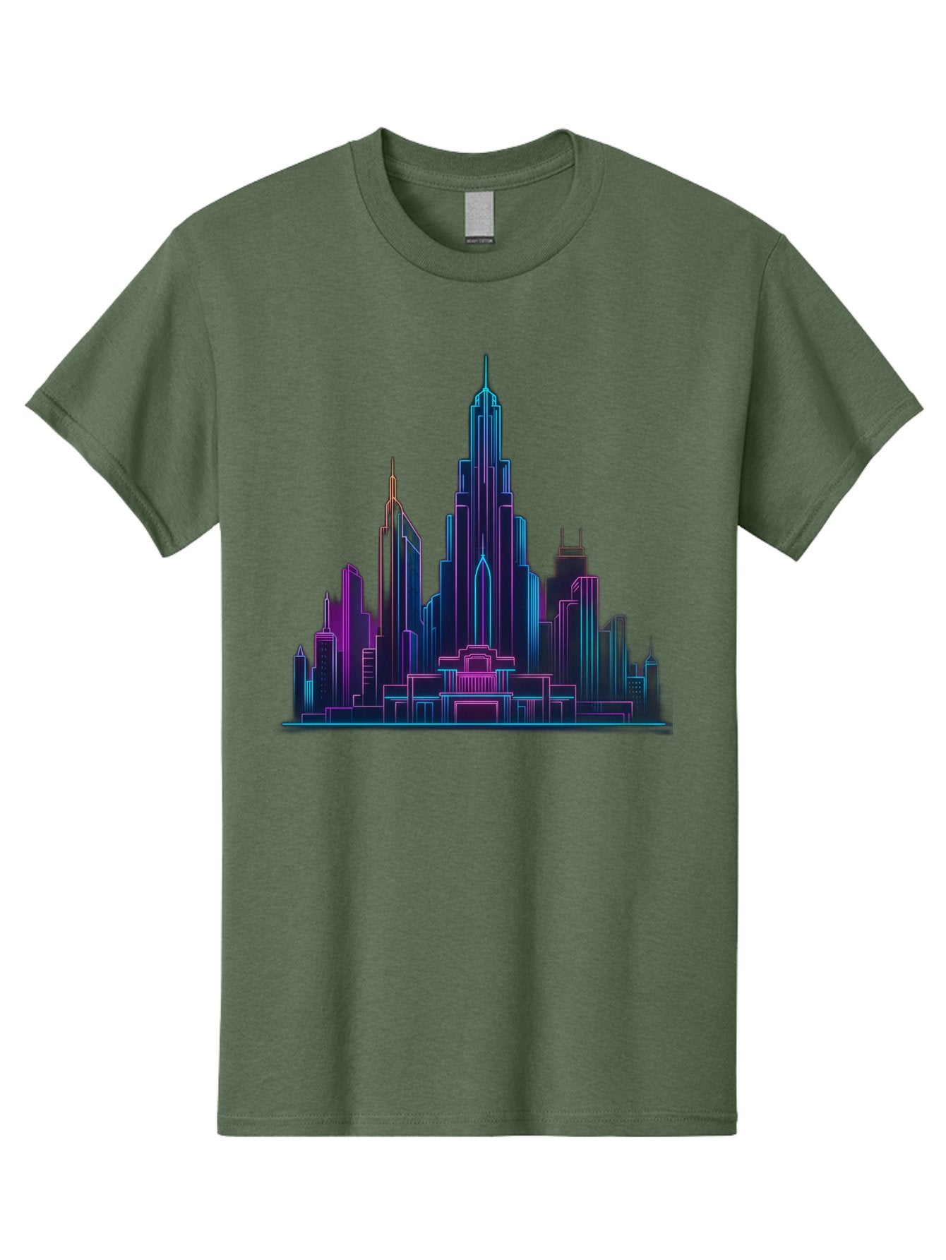 Cityscape-Skyscrapers Men'S Graphic Tee, 100% Cotton, Comfortable Casual Summer Wear, Machine Washable, City Skyline, Futuristic Architecture, Neon Lights, Modern Buildings, Urban Landscape, Skyscrapers, Cityscape, Contemporary Design, Baa321 14