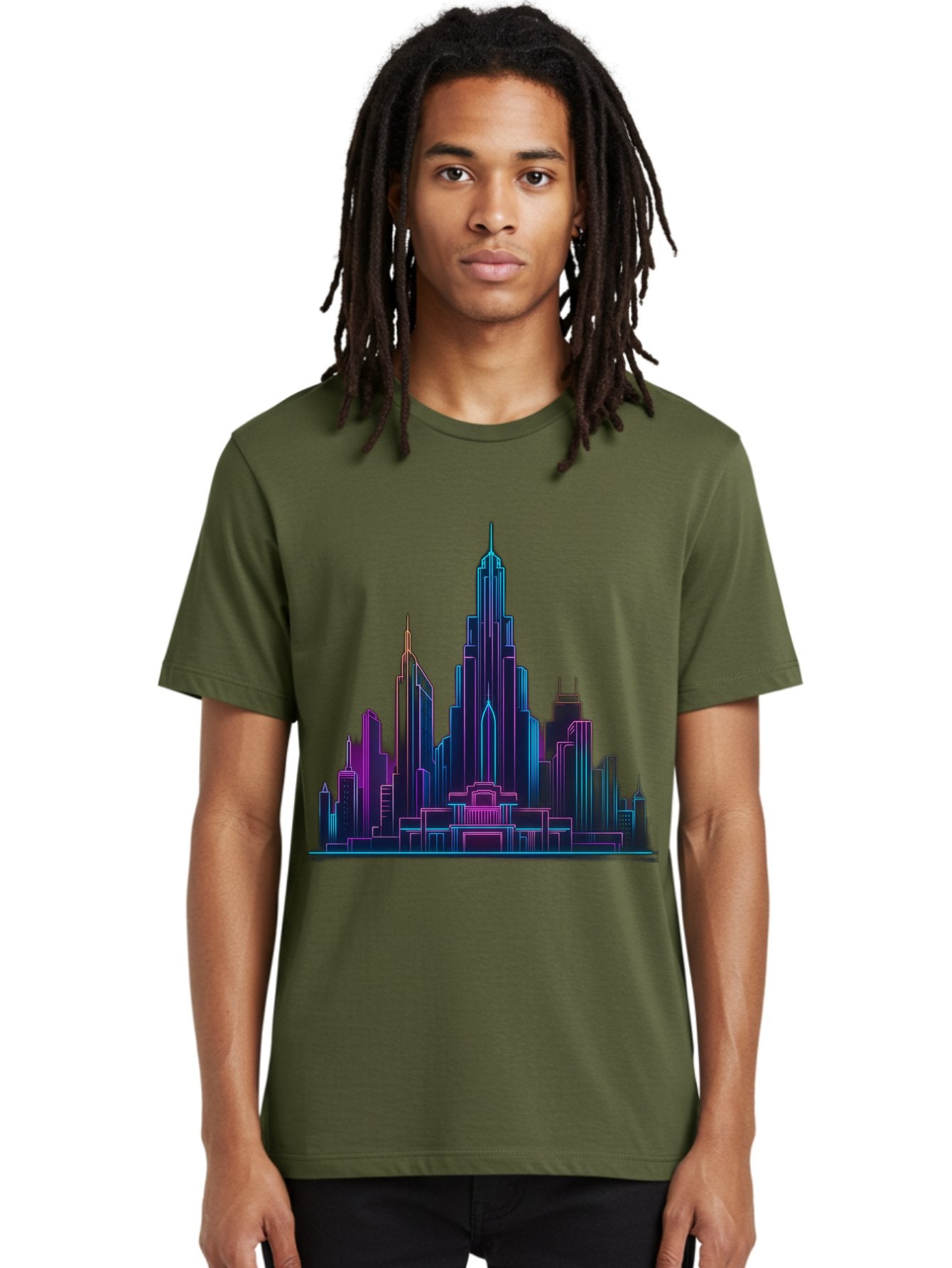 Cityscape-Skyscrapers Men'S Graphic Tee, 100% Cotton, Comfortable Casual Summer Wear, Machine Washable, City Skyline, Futuristic Architecture, Neon Lights, Modern Buildings, Urban Landscape, Skyscrapers, Cityscape, Contemporary Design, Baa321 29