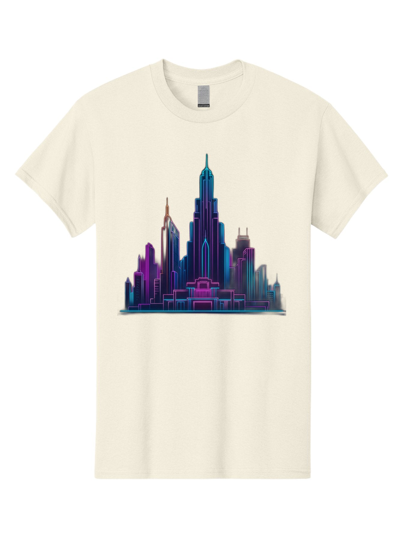 Cityscape-Skyscrapers Men'S Graphic Tee, 100% Cotton, Comfortable Casual Summer Wear, Machine Washable, City Skyline, Futuristic Architecture, Neon Lights, Modern Buildings, Urban Landscape, Skyscrapers, Cityscape, Contemporary Design, Baa321 5