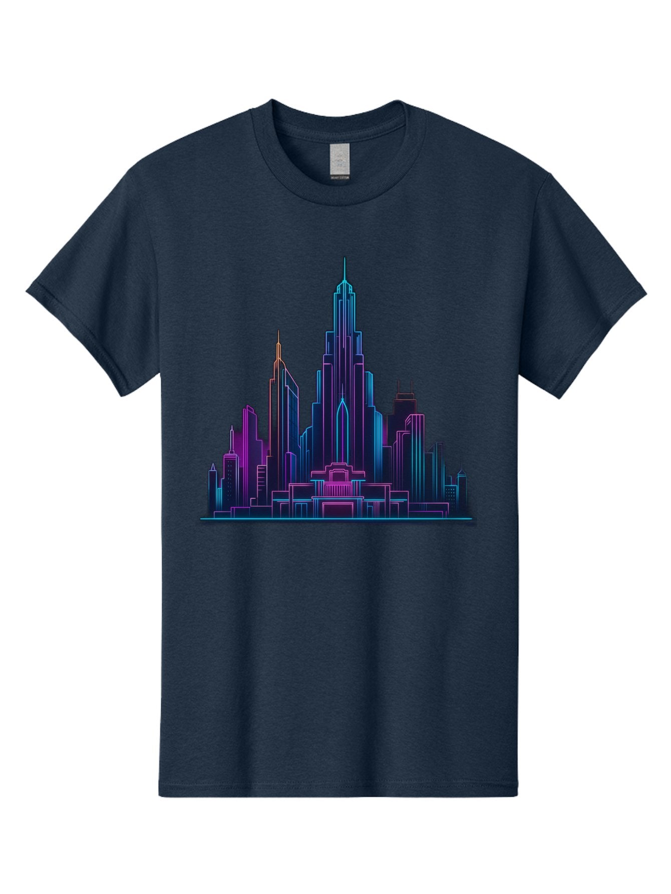 Cityscape-Skyscrapers Men'S Graphic Tee, 100% Cotton, Comfortable Casual Summer Wear, Machine Washable, City Skyline, Futuristic Architecture, Neon Lights, Modern Buildings, Urban Landscape, Skyscrapers, Cityscape, Contemporary Design, Baa321 11