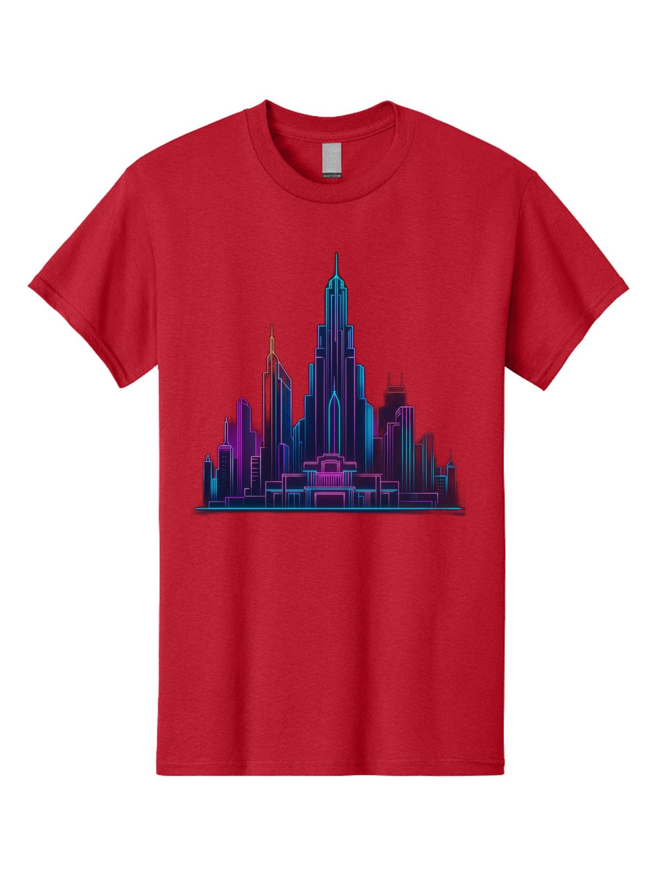 Cityscape-Skyscrapers Men'S Graphic Tee, 100% Cotton, Comfortable Casual Summer Wear, Machine Washable, City Skyline, Futuristic Architecture, Neon Lights, Modern Buildings, Urban Landscape, Skyscrapers, Cityscape, Contemporary Design, Baa321 3