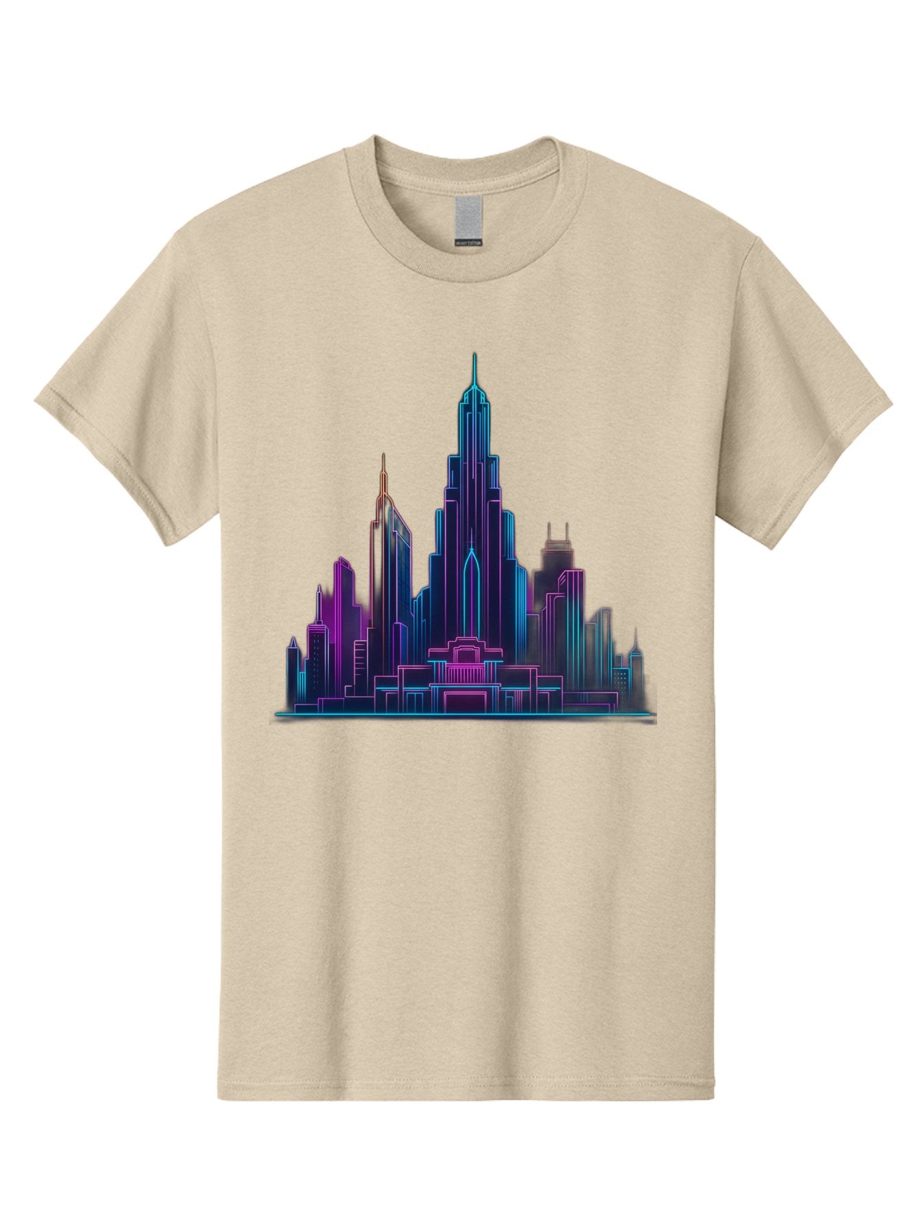Cityscape-Skyscrapers Men'S Graphic Tee, 100% Cotton, Comfortable Casual Summer Wear, Machine Washable, City Skyline, Futuristic Architecture, Neon Lights, Modern Buildings, Urban Landscape, Skyscrapers, Cityscape, Contemporary Design, Baa321