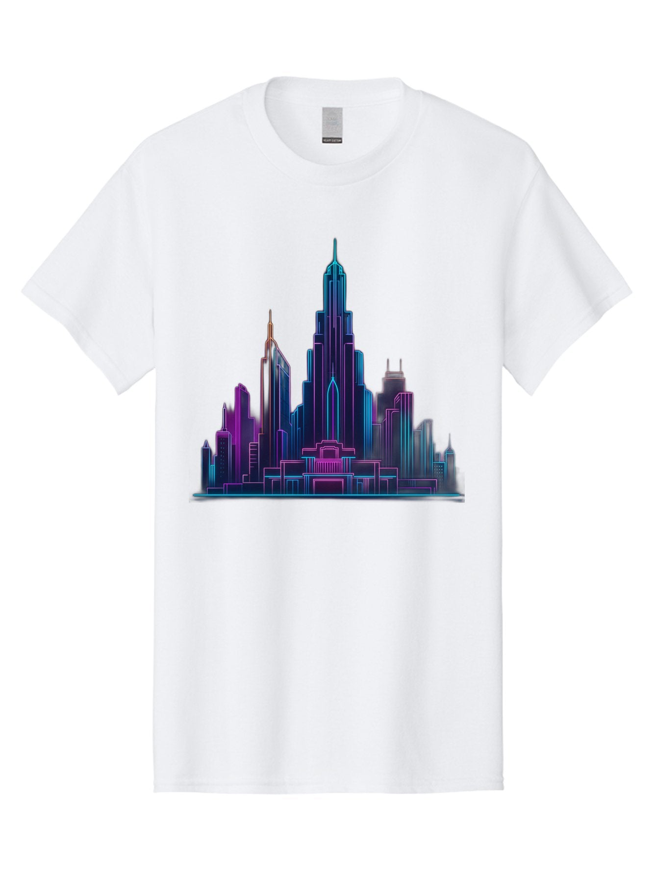 Cityscape-Skyscrapers Men'S Graphic Tee, 100% Cotton, Comfortable Casual Summer Wear, Machine Washable, City Skyline, Futuristic Architecture, Neon Lights, Modern Buildings, Urban Landscape, Skyscrapers, Cityscape, Contemporary Design, Baa321 9