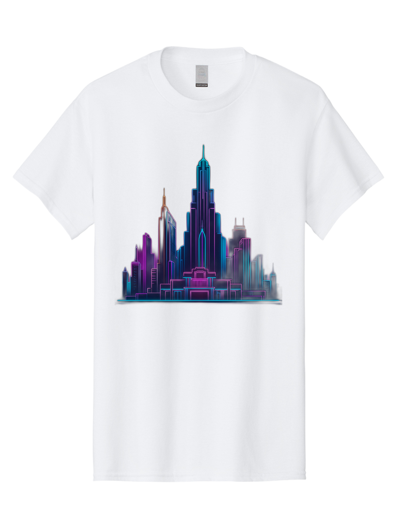 Cityscape-Skyscrapers Men'S Graphic Tee, 100% Cotton, Comfortable Casual Summer Wear, Machine Washable, City Skyline, Futuristic Architecture, Neon Lights, Modern Buildings, Urban Landscape, Skyscrapers, Cityscape, Contemporary Design, Baa321 9