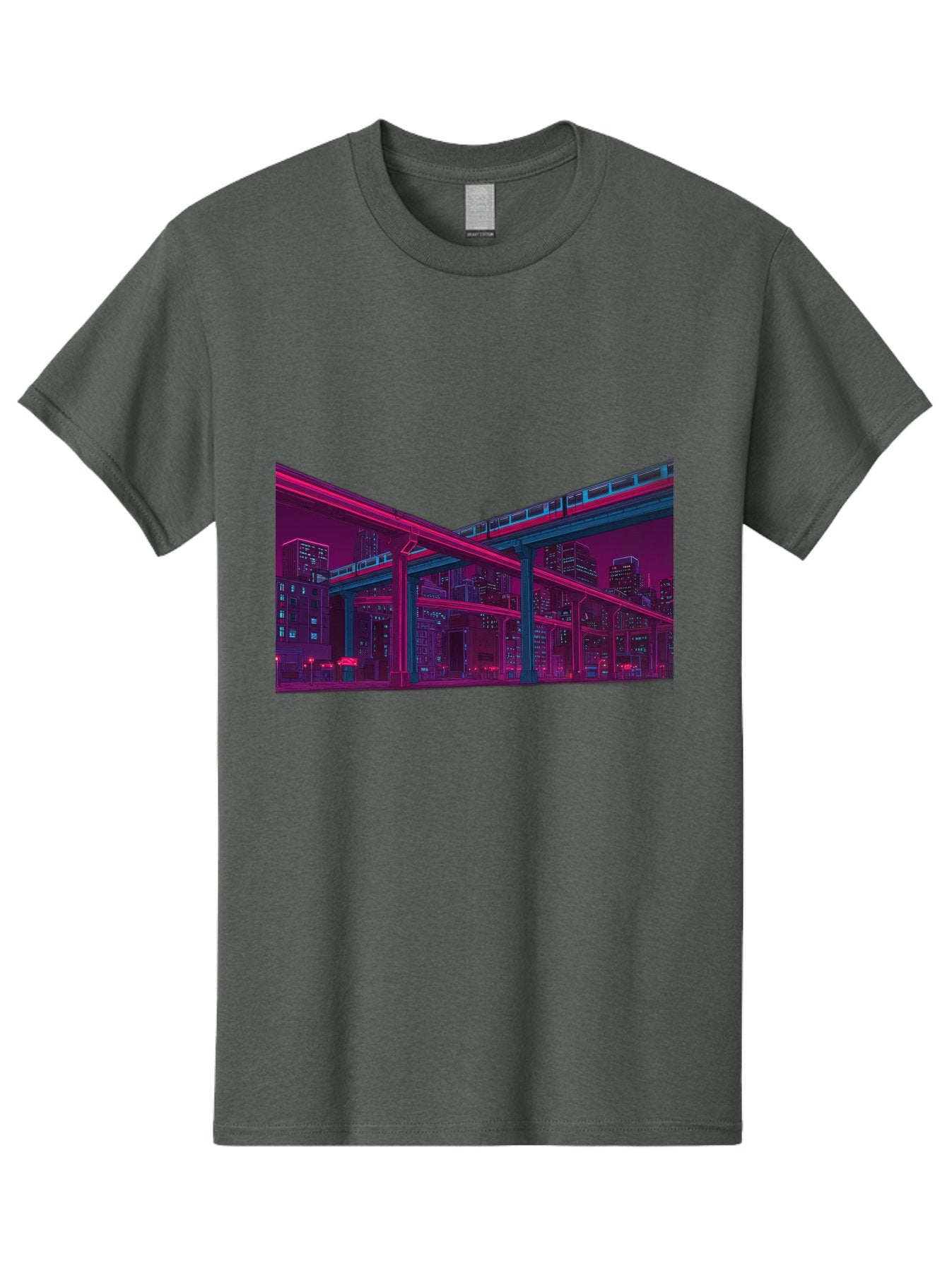 Cityscape Men'S Graphic Tee, 100% Cotton, Comfortable Casual Summer Wear, Machine Washable, Cityscape At Night, Urban Landscape, Neon Lights, City Buildings, Highway, Train, Futuristic Architecture, Modern City Life, City View Baa322 7