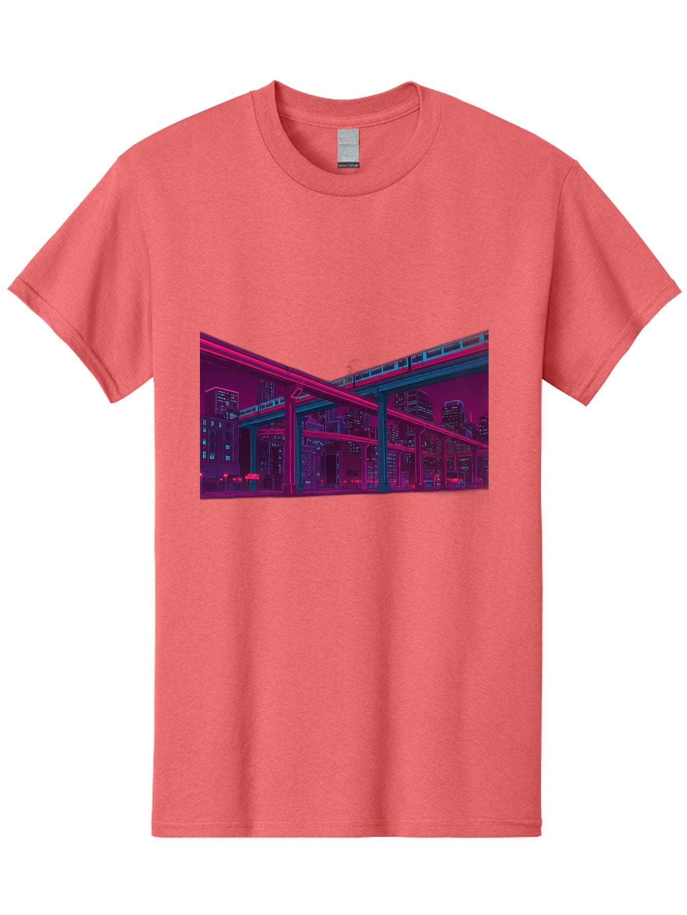 Cityscape Men'S Graphic Tee, 100% Cotton, Comfortable Casual Summer Wear, Machine Washable, Cityscape At Night, Urban Landscape, Neon Lights, City Buildings, Highway, Train, Futuristic Architecture, Modern City Life, City View Baa322 6
