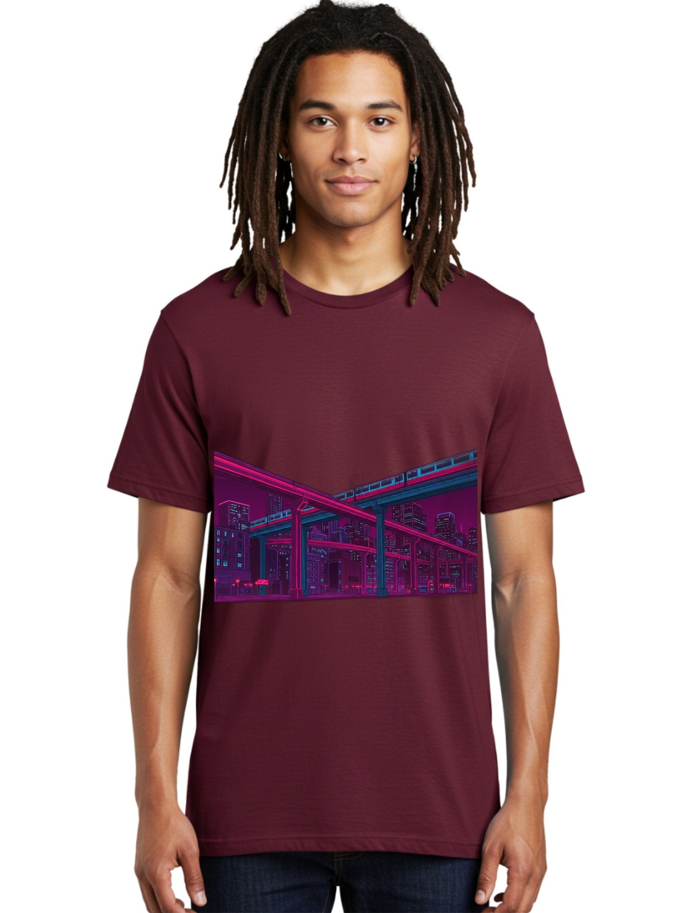 Cityscape Men'S Graphic Tee, 100% Cotton, Comfortable Casual Summer Wear, Machine Washable, Cityscape At Night, Urban Landscape, Neon Lights, City Buildings, Highway, Train, Futuristic Architecture, Modern City Life, City View Baa322 17