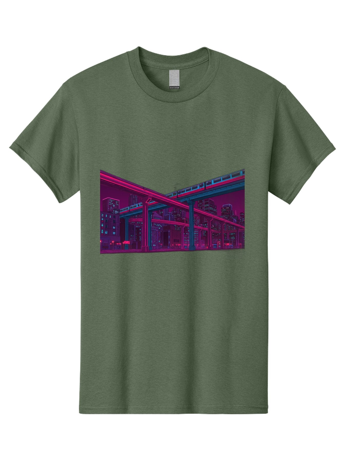 Cityscape Men'S Graphic Tee, 100% Cotton, Comfortable Casual Summer Wear, Machine Washable, Cityscape At Night, Urban Landscape, Neon Lights, City Buildings, Highway, Train, Futuristic Architecture, Modern City Life, City View Baa322