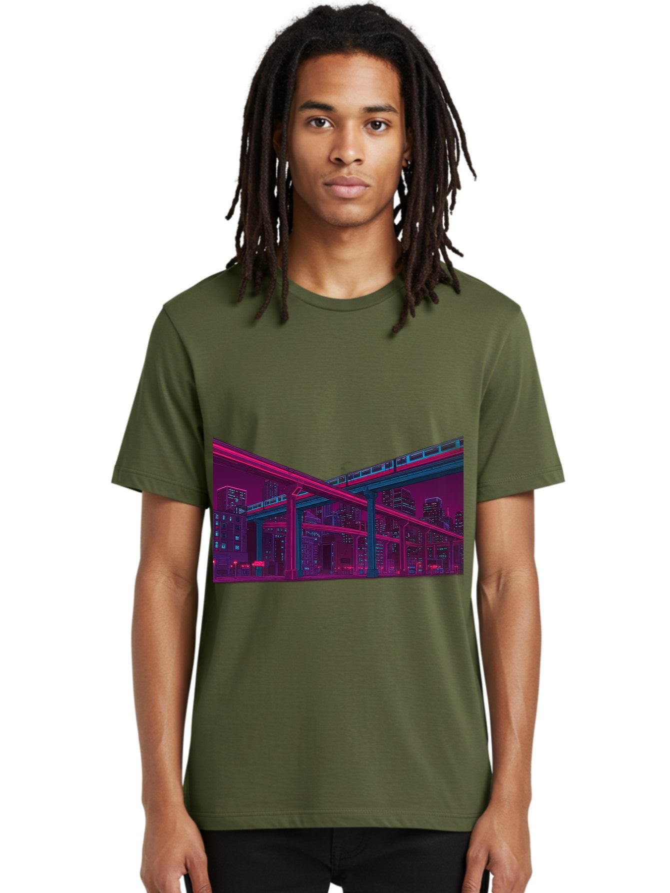 Cityscape Men'S Graphic Tee, 100% Cotton, Comfortable Casual Summer Wear, Machine Washable, Cityscape At Night, Urban Landscape, Neon Lights, City Buildings, Highway, Train, Futuristic Architecture, Modern City Life, City View Baa322 19