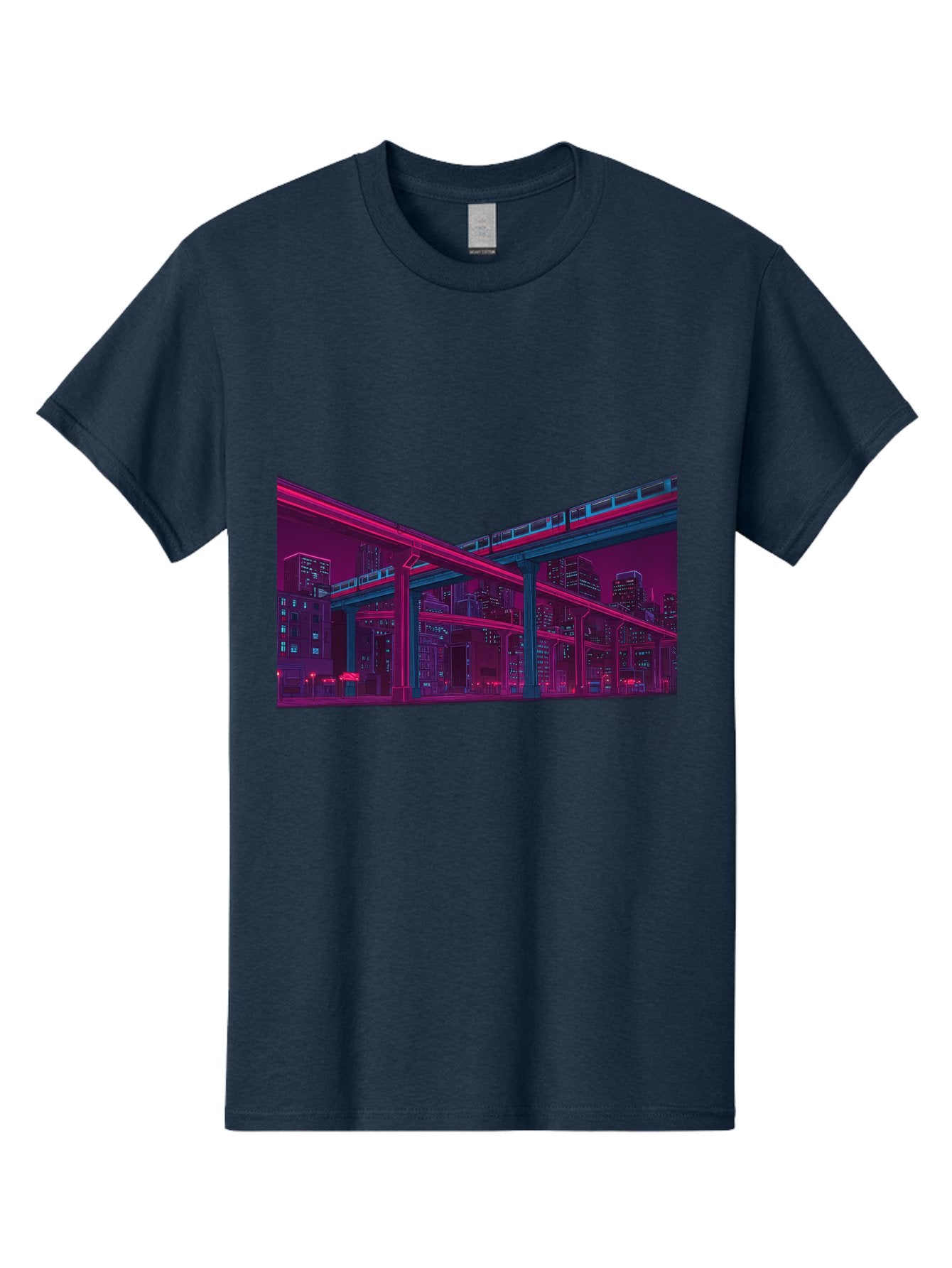 Cityscape Men'S Graphic Tee, 100% Cotton, Comfortable Casual Summer Wear, Machine Washable, Cityscape At Night, Urban Landscape, Neon Lights, City Buildings, Highway, Train, Futuristic Architecture, Modern City Life, City View Baa322