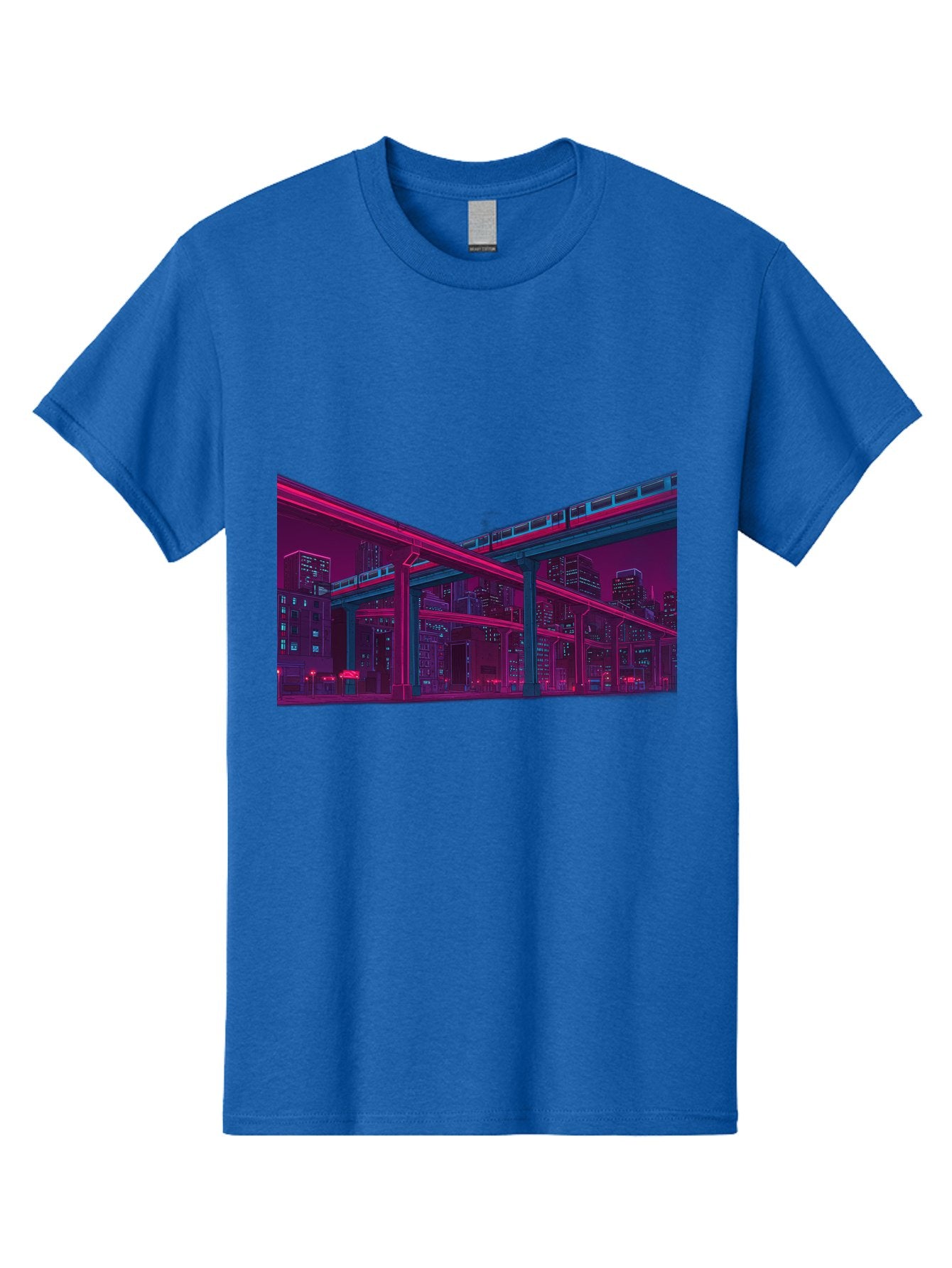 Cityscape Men'S Graphic Tee, 100% Cotton, Comfortable Casual Summer Wear, Machine Washable, Cityscape At Night, Urban Landscape, Neon Lights, City Buildings, Highway, Train, Futuristic Architecture, Modern City Life, City View Baa322 3