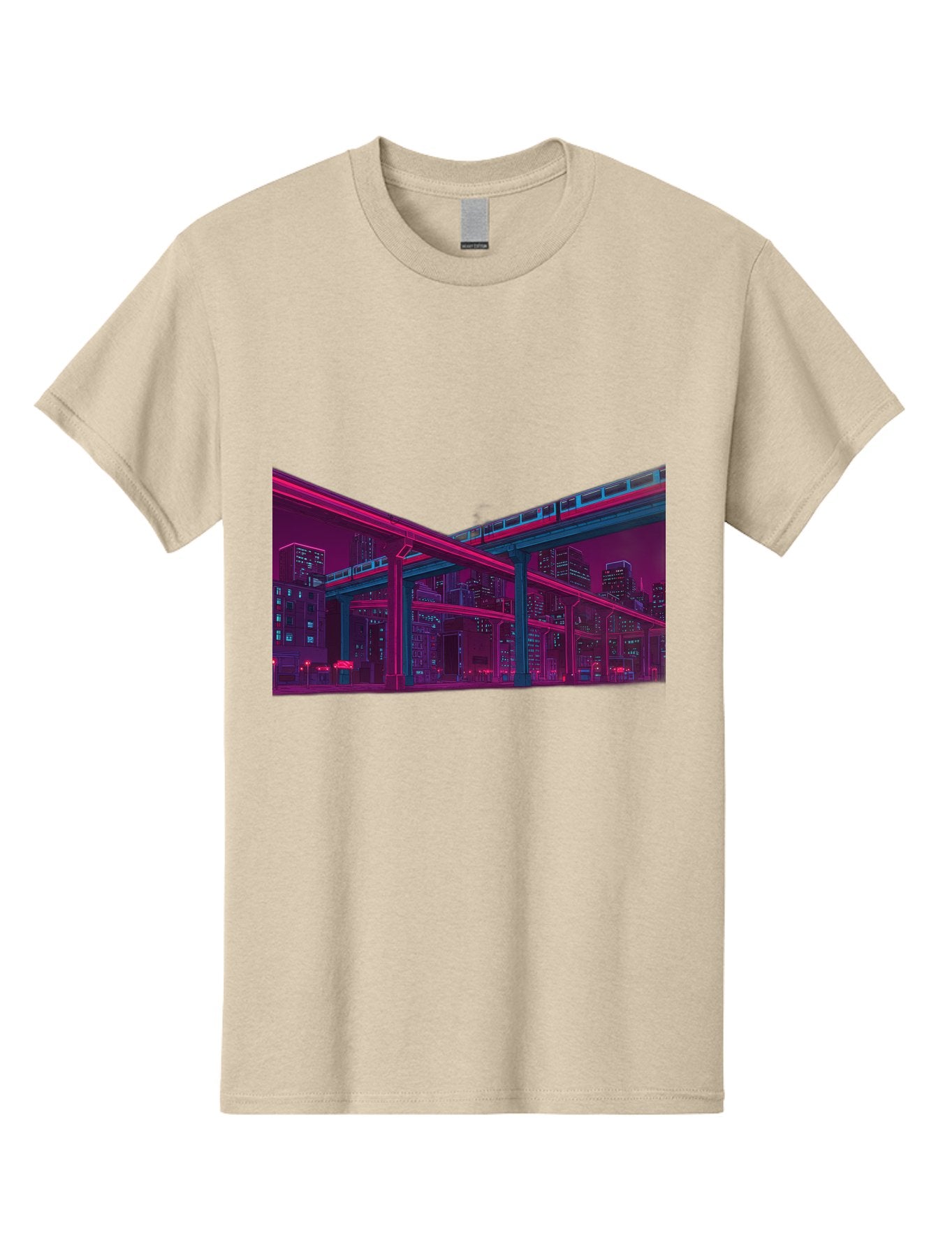 Cityscape Men'S Graphic Tee, 100% Cotton, Comfortable Casual Summer Wear, Machine Washable, Cityscape At Night, Urban Landscape, Neon Lights, City Buildings, Highway, Train, Futuristic Architecture, Modern City Life, City View Baa322 4