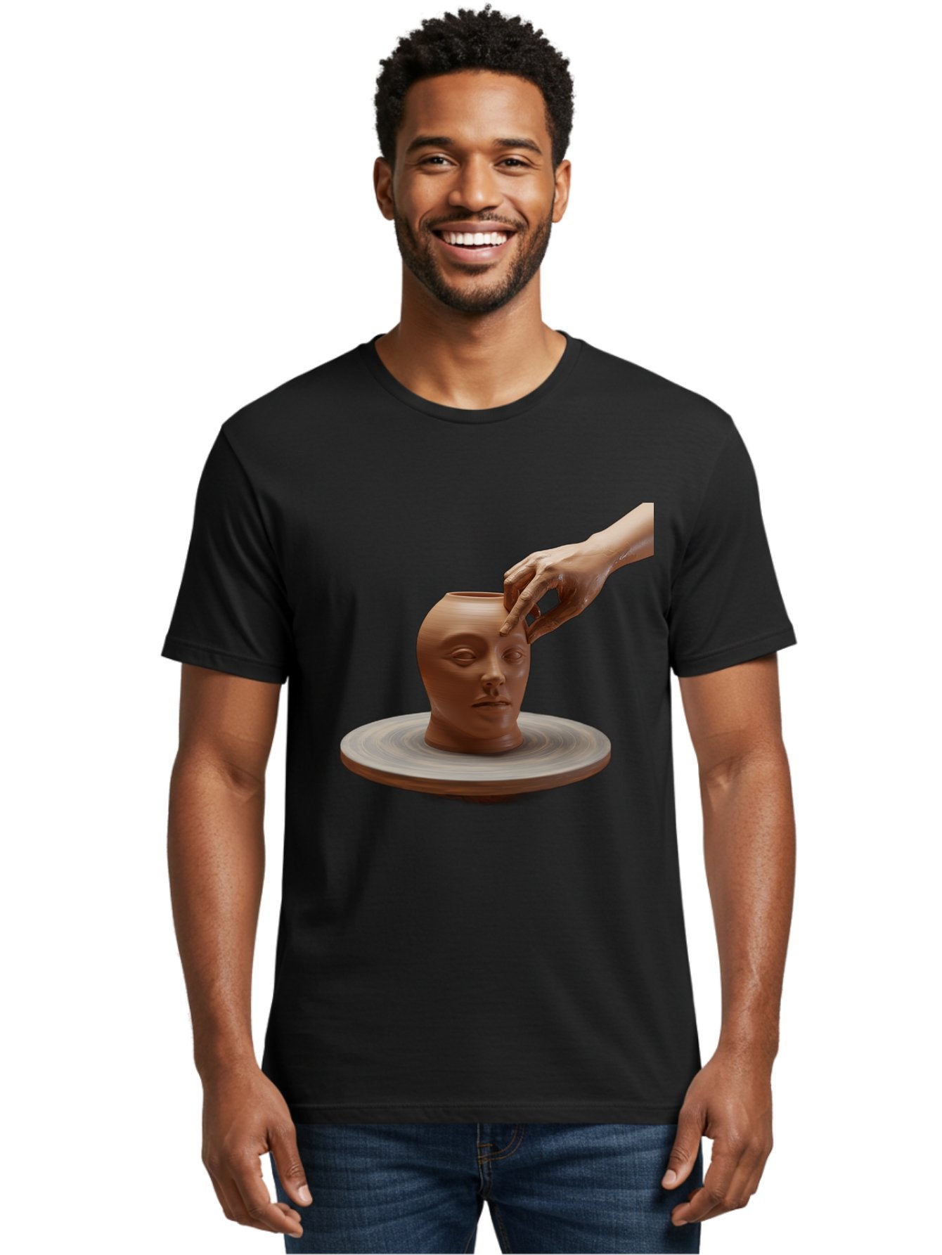 Clay-Head-Vessel Men'S Graphic Tee, 100% Cotton, Comfortable Casual Summer Wear, Machine Washable, Clay Head Vase, Pottery Wheel, Creative Process, Handmade, Artisanal Craft, Shaping Clay, Artistic Expression, Creative Art Baa323 30