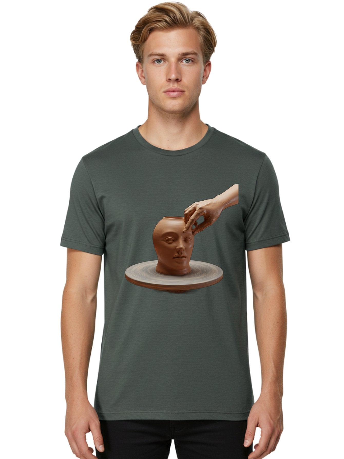 Clay-Head-Vessel Men'S Graphic Tee, 100% Cotton, Comfortable Casual Summer Wear, Machine Washable, Clay Head Vase, Pottery Wheel, Creative Process, Handmade, Artisanal Craft, Shaping Clay, Artistic Expression, Creative Art Baa323 26
