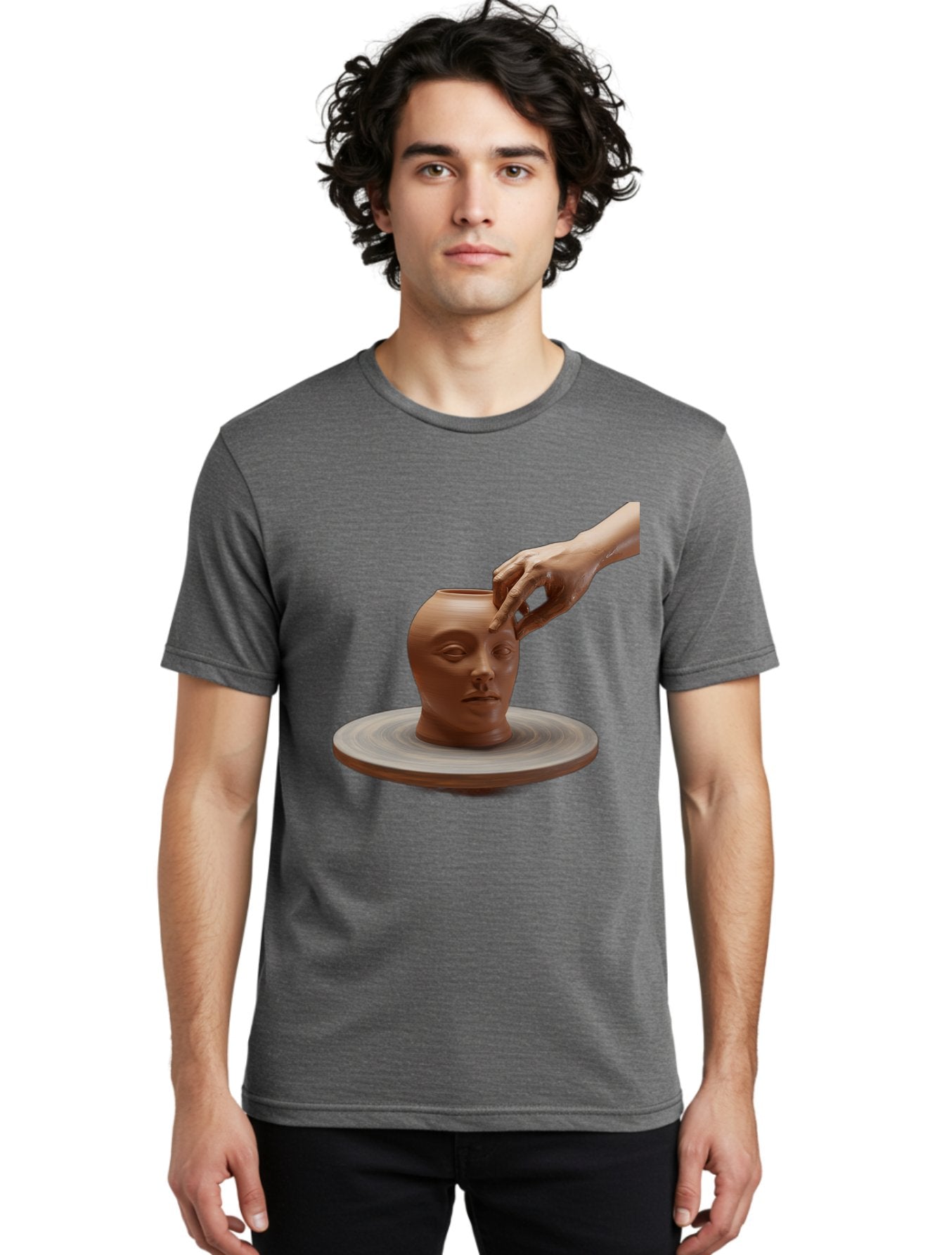 Clay-Head-Vessel Men'S Graphic Tee, 100% Cotton, Comfortable Casual Summer Wear, Machine Washable, Clay Head Vase, Pottery Wheel, Creative Process, Handmade, Artisanal Craft, Shaping Clay, Artistic Expression, Creative Art Baa323 23