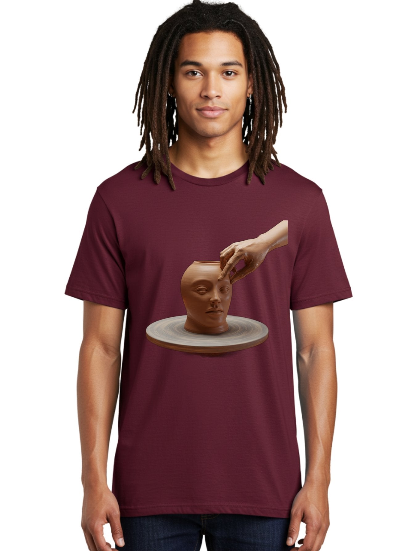 Clay-Head-Vessel Men'S Graphic Tee, 100% Cotton, Comfortable Casual Summer Wear, Machine Washable, Clay Head Vase, Pottery Wheel, Creative Process, Handmade, Artisanal Craft, Shaping Clay, Artistic Expression, Creative Art Baa323 20