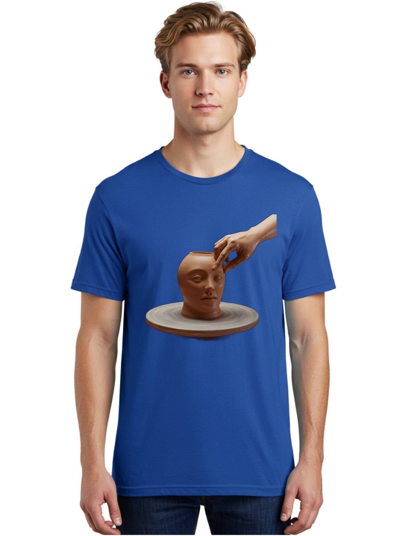Clay-Head-Vessel Men'S Graphic Tee, 100% Cotton, Comfortable Casual Summer Wear, Machine Washable, Clay Head Vase, Pottery Wheel, Creative Process, Handmade, Artisanal Craft, Shaping Clay, Artistic Expression, Creative Art Baa323 17