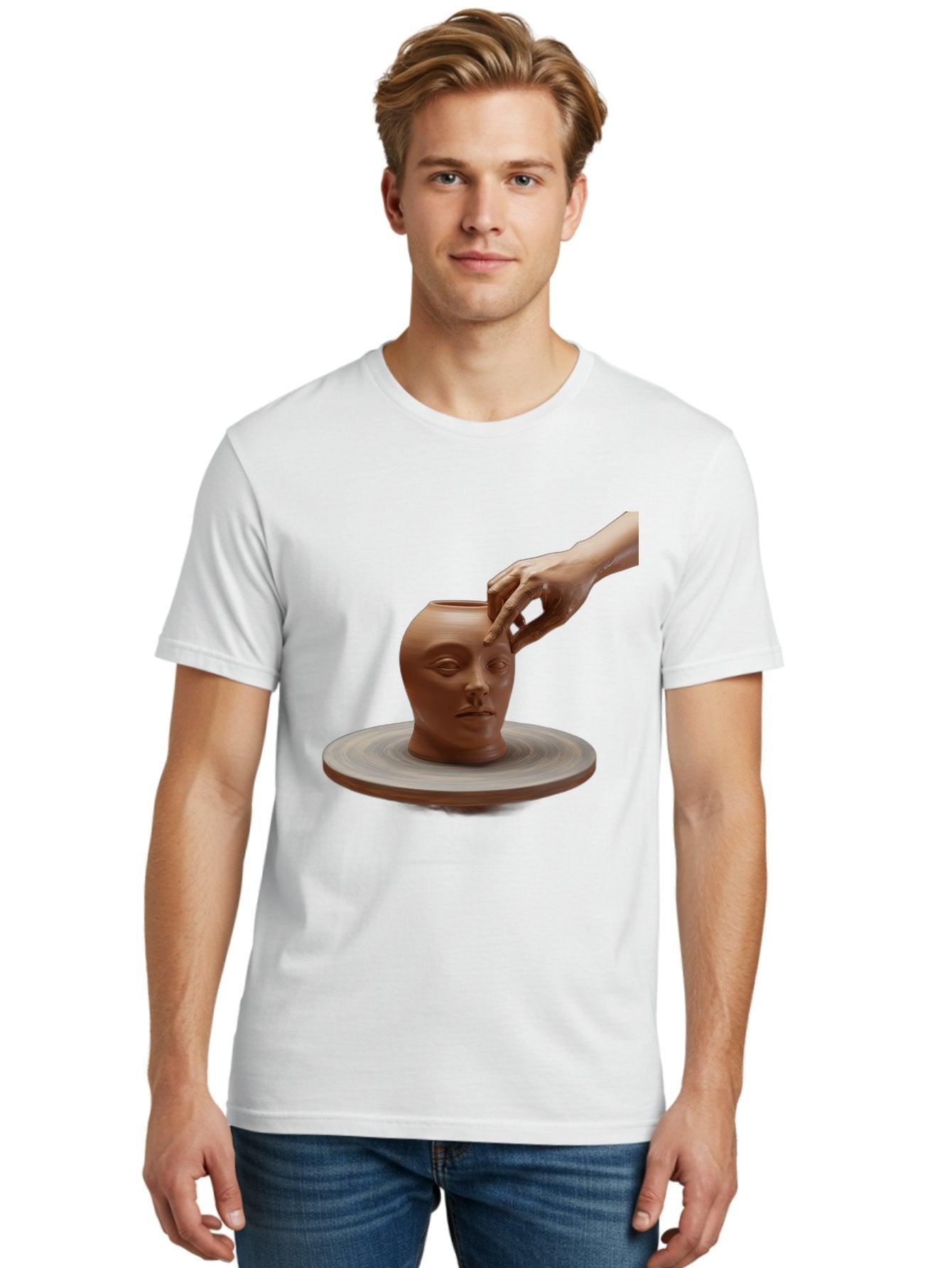Clay-Head-Vessel Men'S Graphic Tee, 100% Cotton, Comfortable Casual Summer Wear, Machine Washable, Clay Head Vase, Pottery Wheel, Creative Process, Handmade, Artisanal Craft, Shaping Clay, Artistic Expression, Creative Art Baa323 21