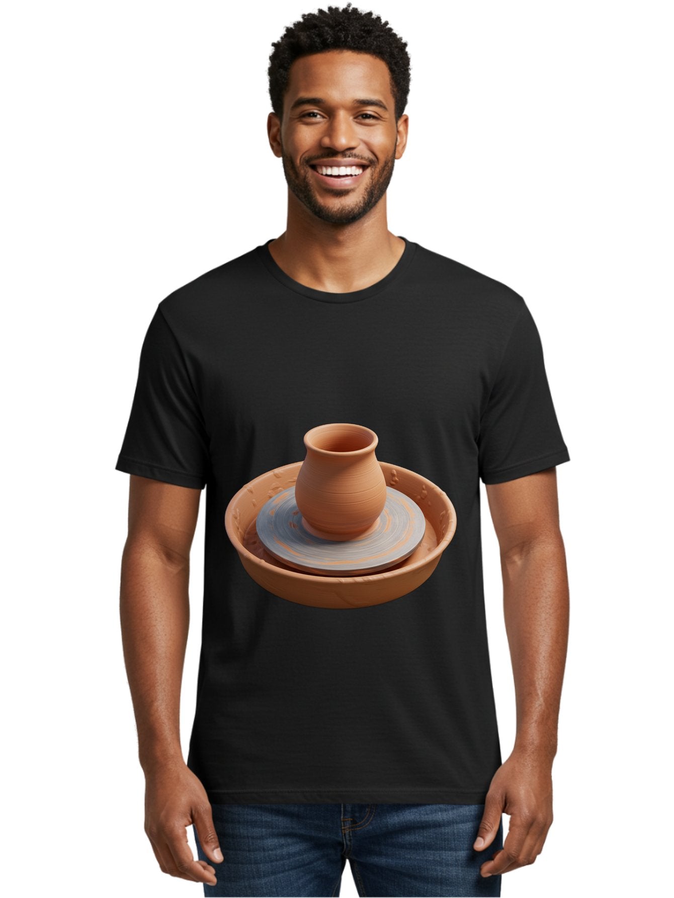 Clay-Pot-On-Pottery-Wheel Men'S Graphic Tee, 100% Cotton, Comfortable Casual Summer Wear, Machine Washable, Pottery Wheel, Clay Pot, Ceramics, Pottery Making, Handmade Crafts, Artisanal Pottery, Terracotta, Pottery Wheel Spinning Baa325 17