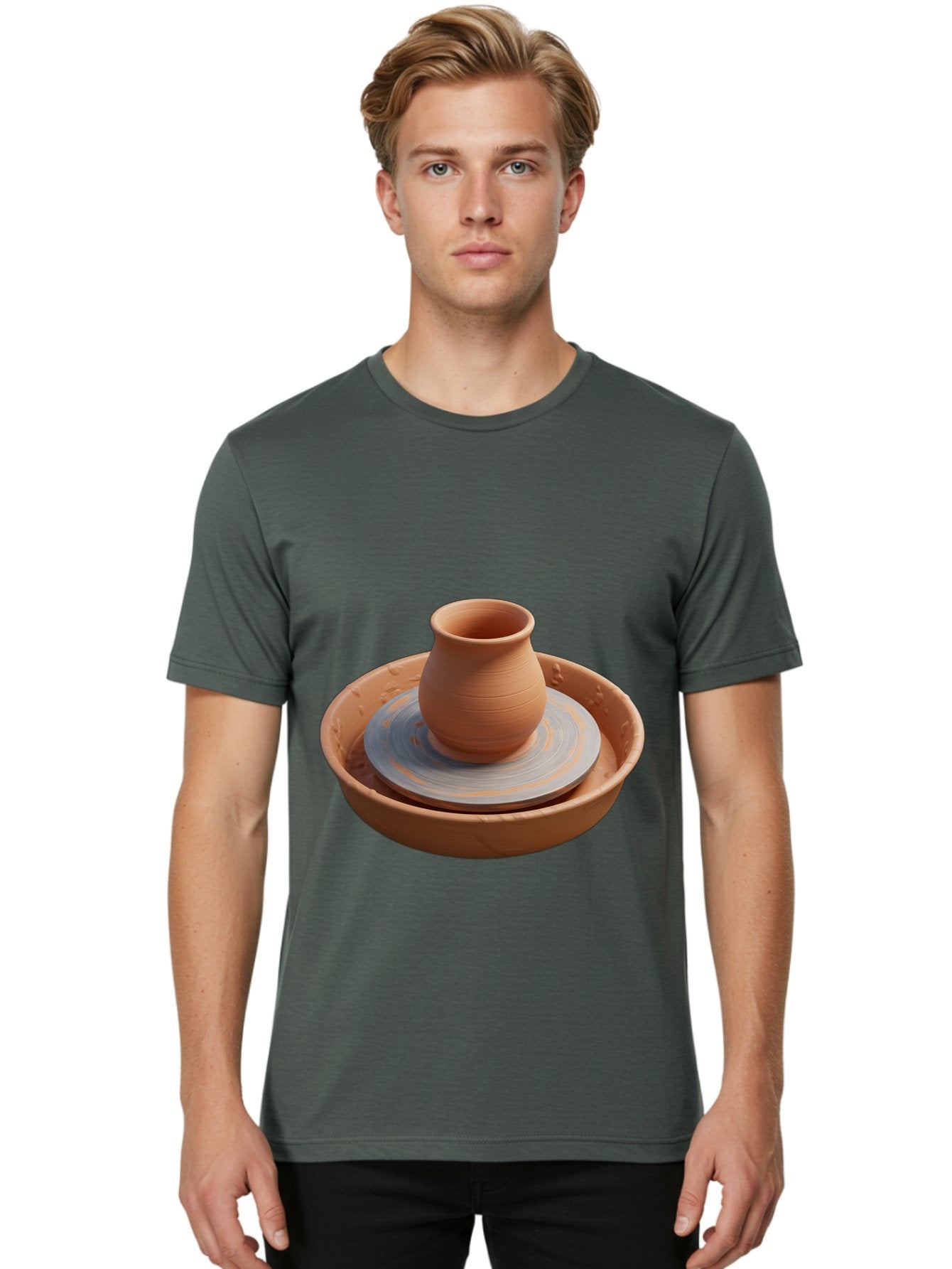 Clay-Pot-On-Pottery-Wheel Men'S Graphic Tee, 100% Cotton, Comfortable Casual Summer Wear, Machine Washable, Pottery Wheel, Clay Pot, Ceramics, Pottery Making, Handmade Crafts, Artisanal Pottery, Terracotta, Pottery Wheel Spinning Baa325 28